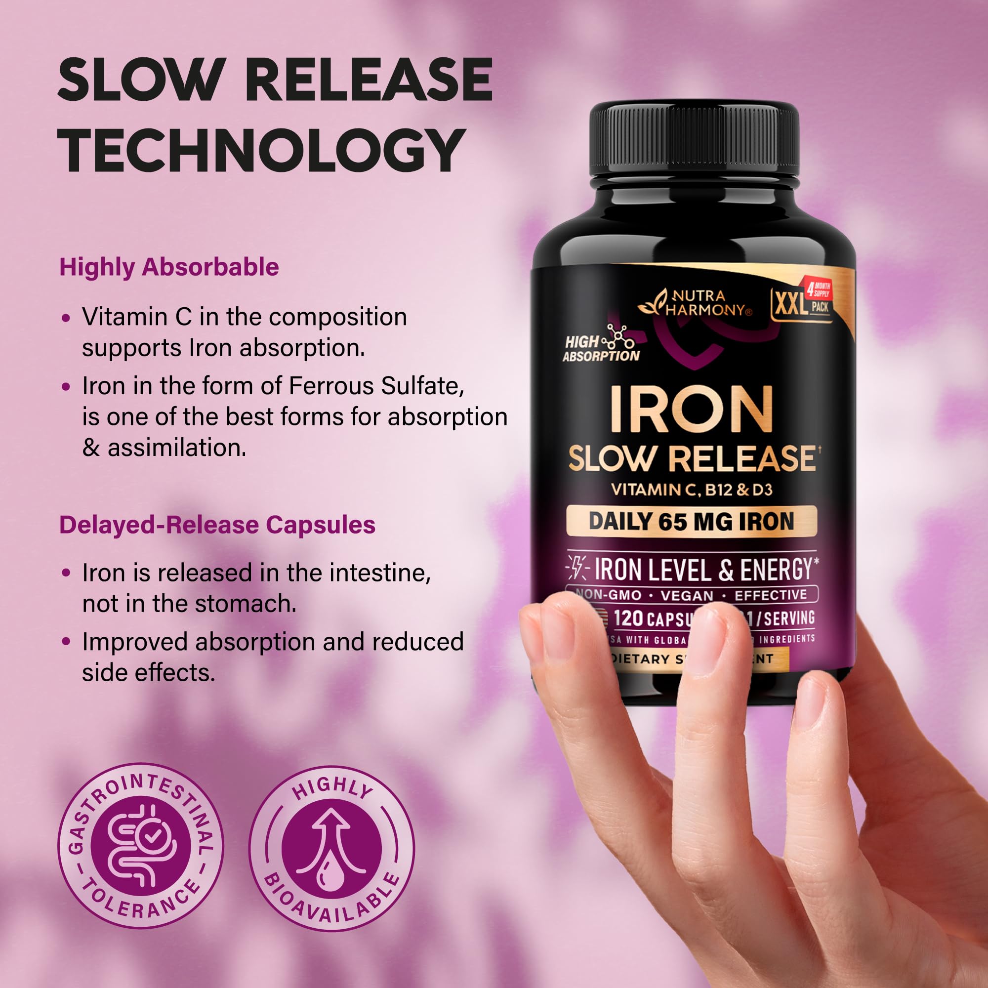 NUTRAHARMONY Iron Capsules 65mg slow release side view