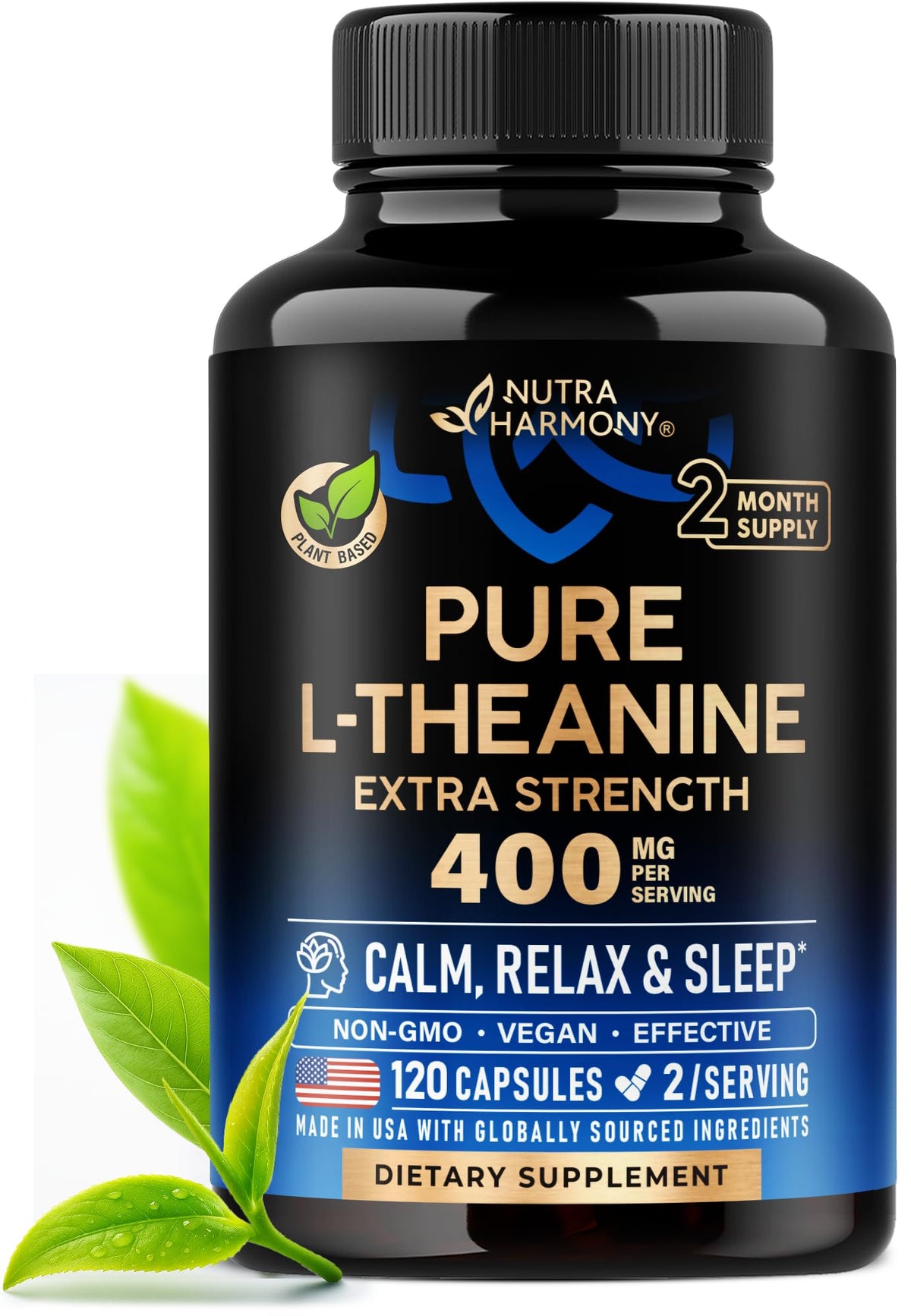 NUTRAHARMONY L-Theanine 400 mg 120 capsules front view