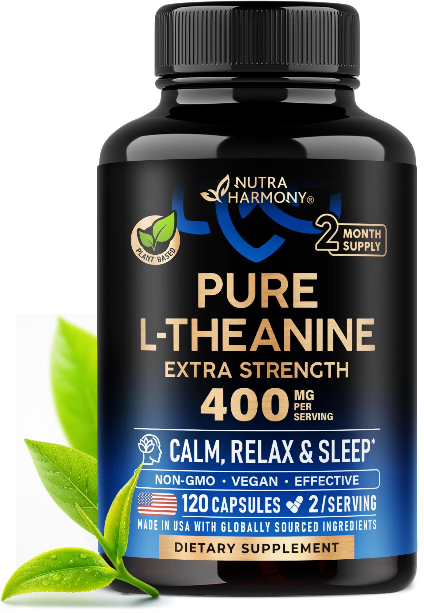 NUTRAHARMONY L-Theanine 400 mg 120 capsules front view