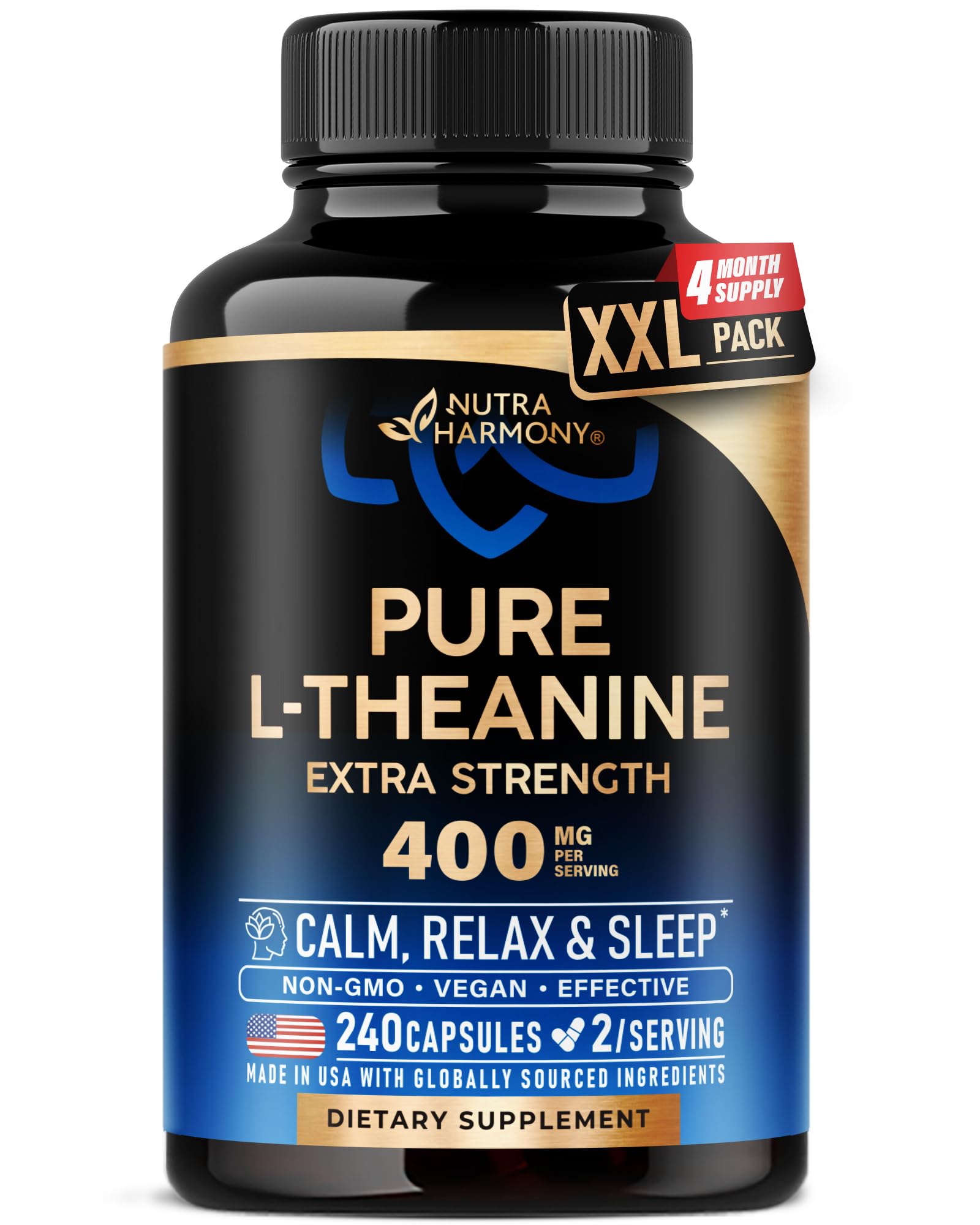 NUTRAHARMONY L-Theanine Supplement 400mg 60 Capsules front view