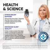 NUTRAHARMONY L-Theanine Supplement 400mg capsules on a wooden table
