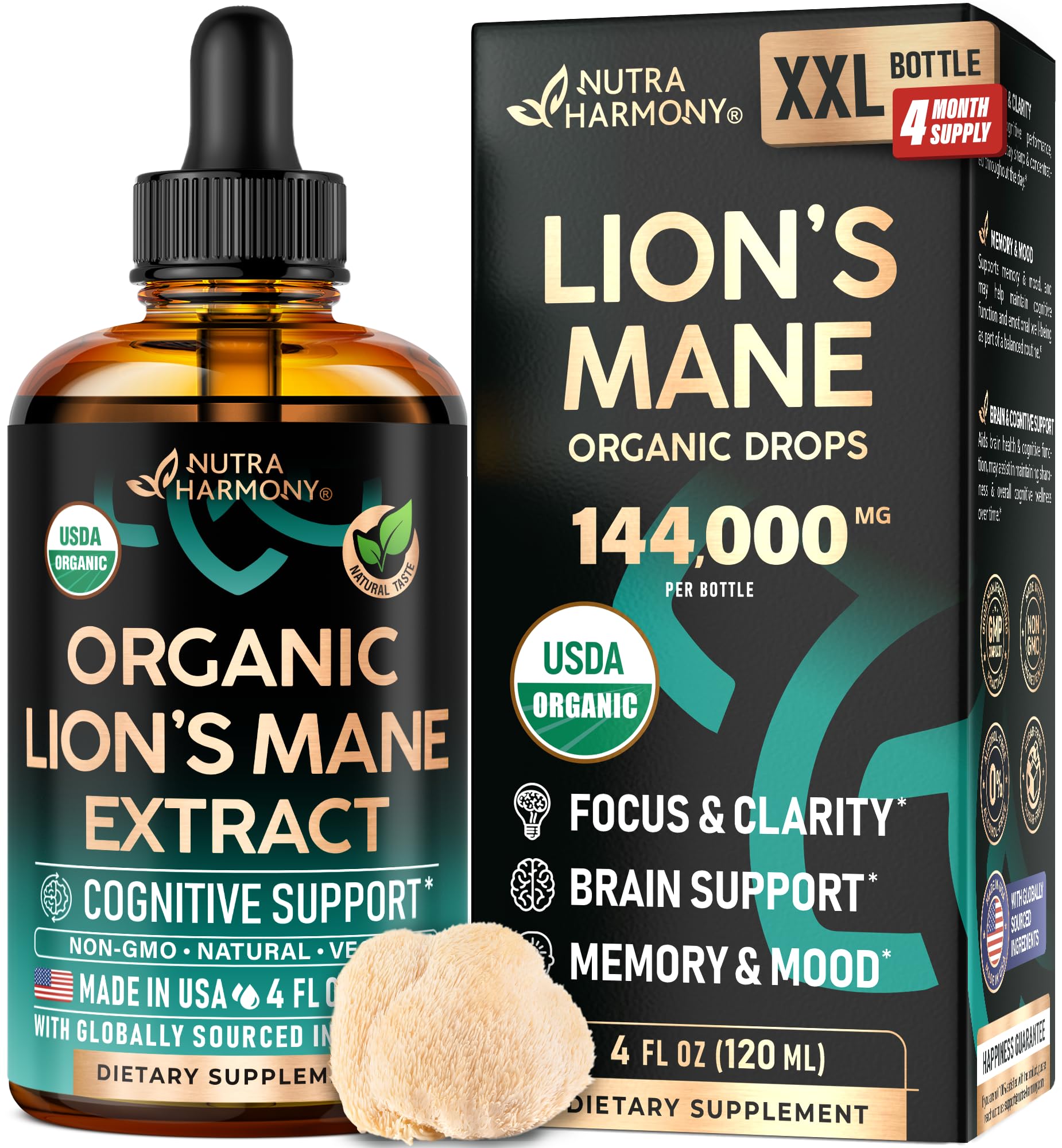 NUTRAHARMONY Lion’s Mane Liquid Extract 1200mg front view