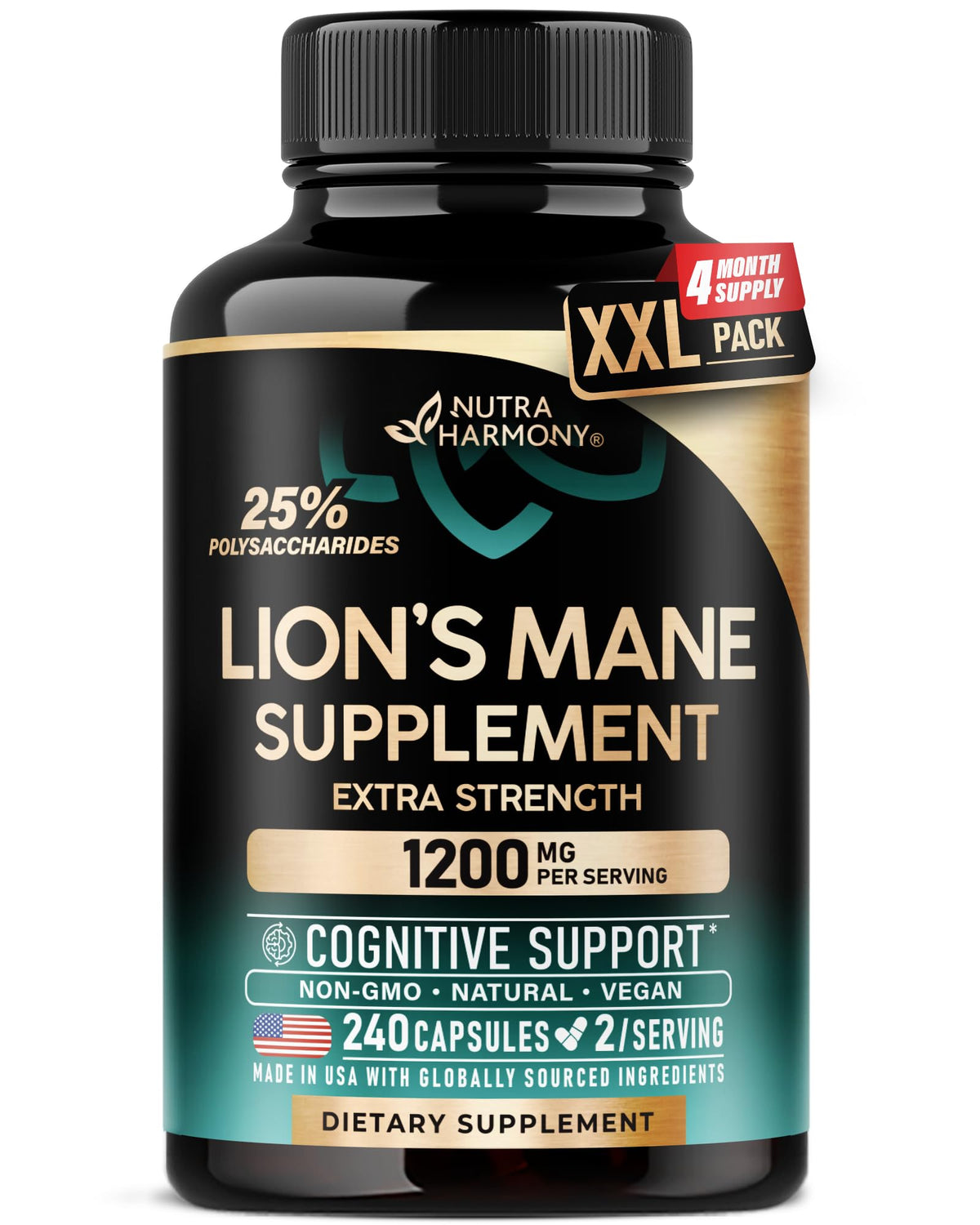 NUTRAHARMONY Lion's Mane Mushroom Capsules bottle front view