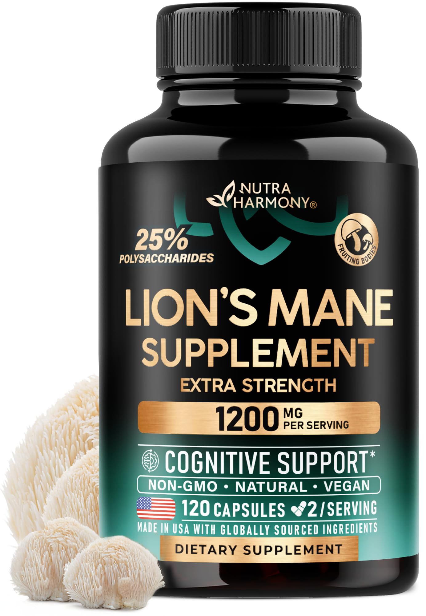 NUTRAHARMONY Lion's Mane Mushroom Capsules front view with label