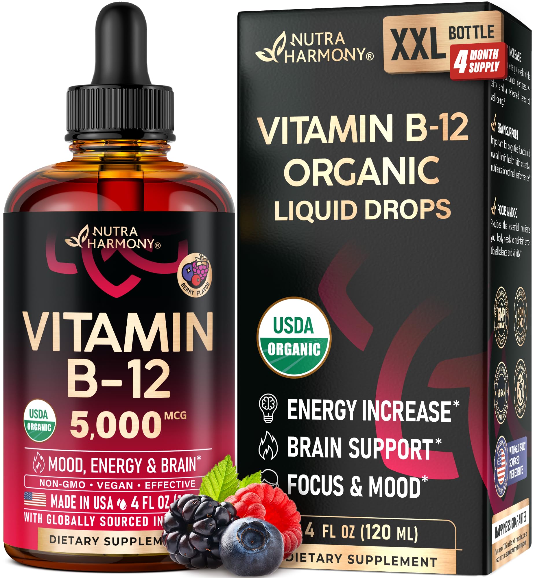 NUTRAHARMONY Liquid Vitamin B12 Drops 5000 mcg front view