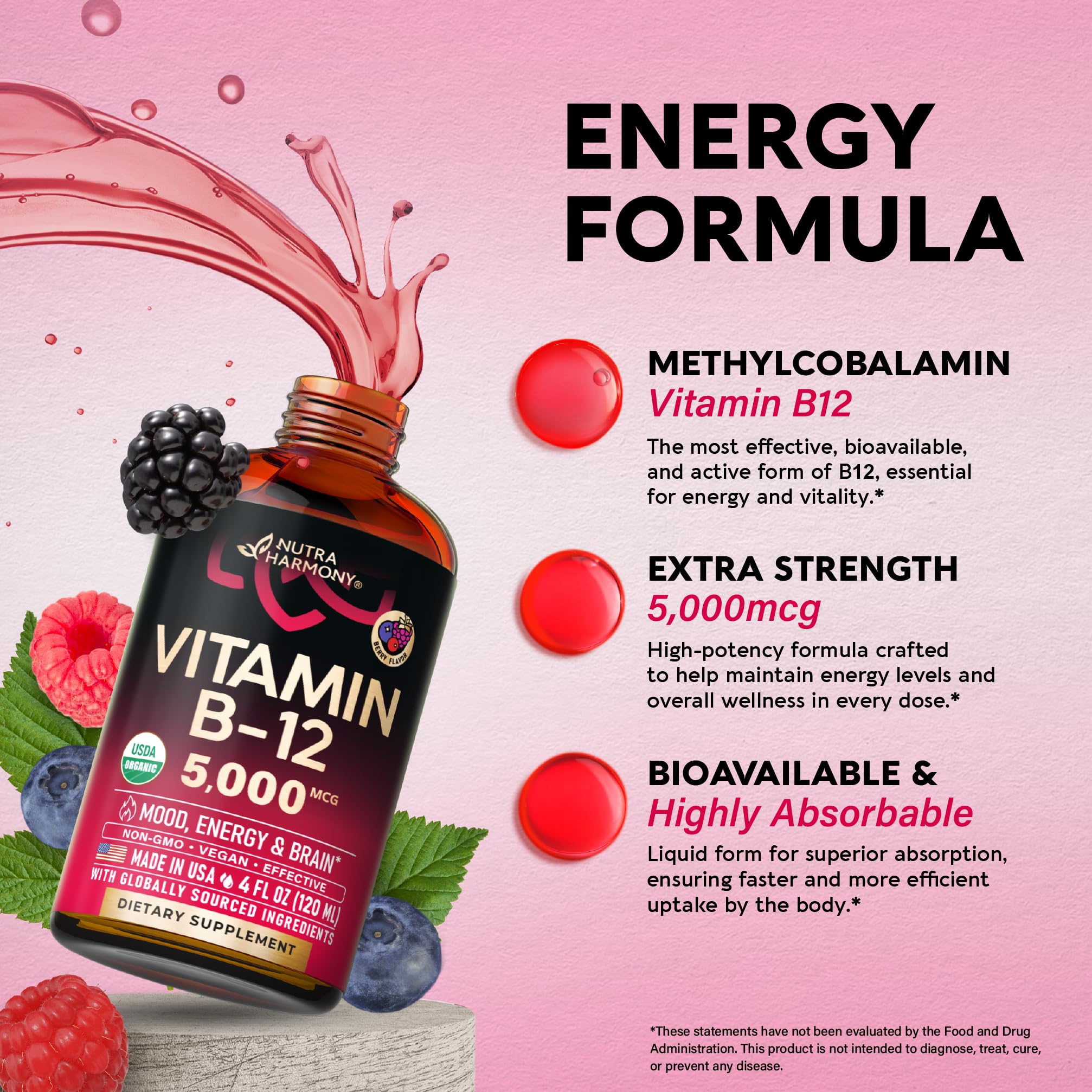 NUTRAHARMONY Liquid Vitamin B12 Drops 5000 mcg serving size