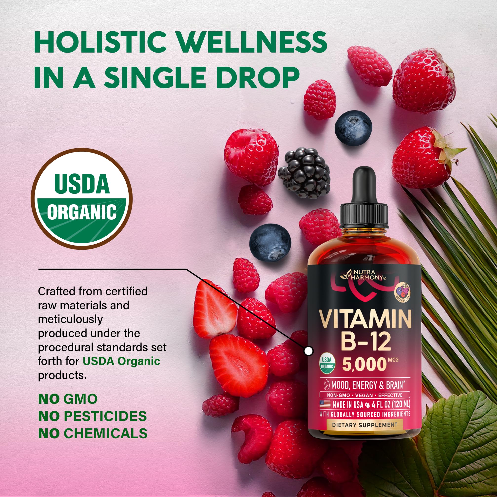 NUTRAHARMONY Liquid Vitamin B12 Drops 5000 mcg side view