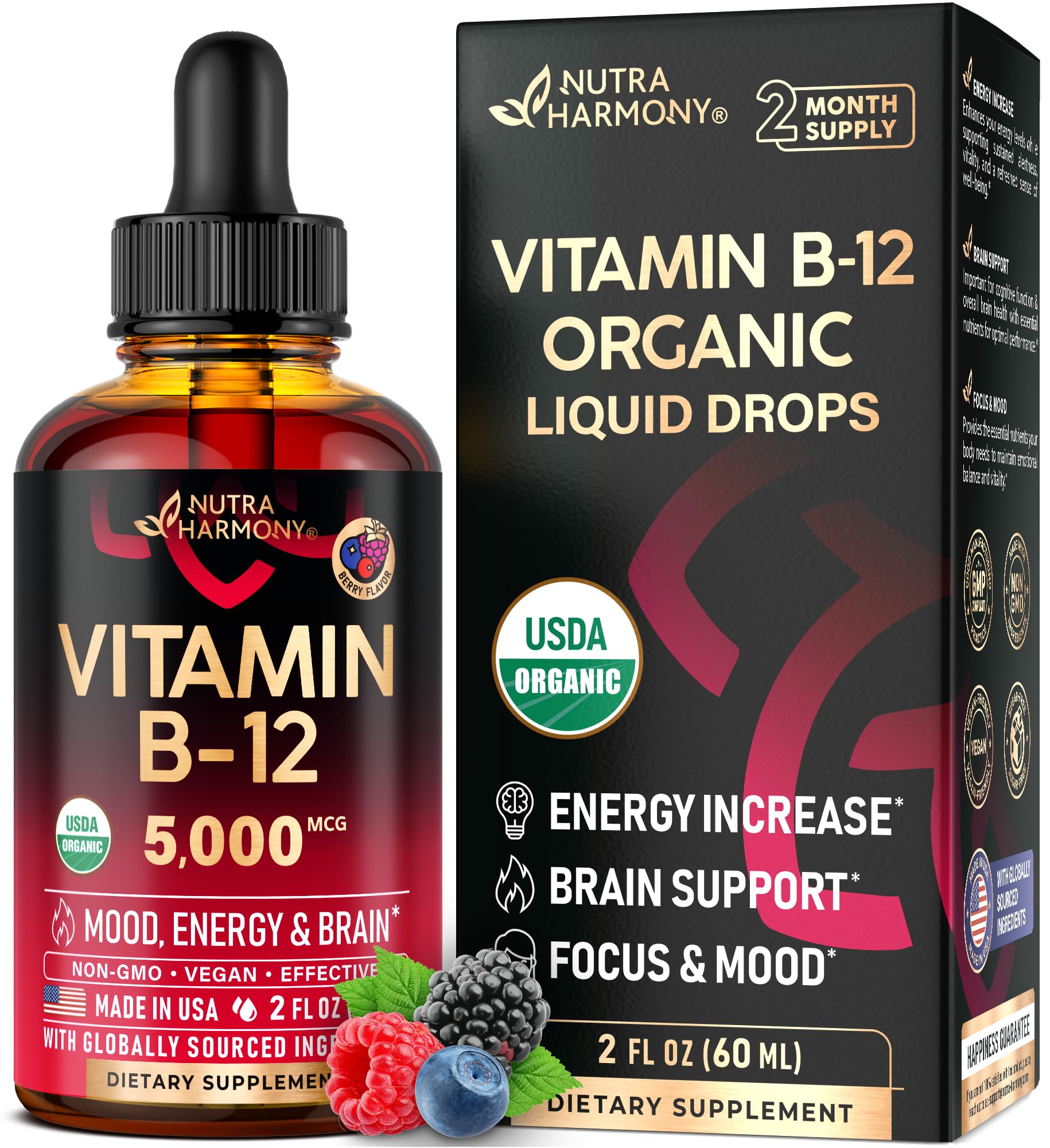 NUTRAHARMONY Liquid Vitamin B12 Drops bottle front view