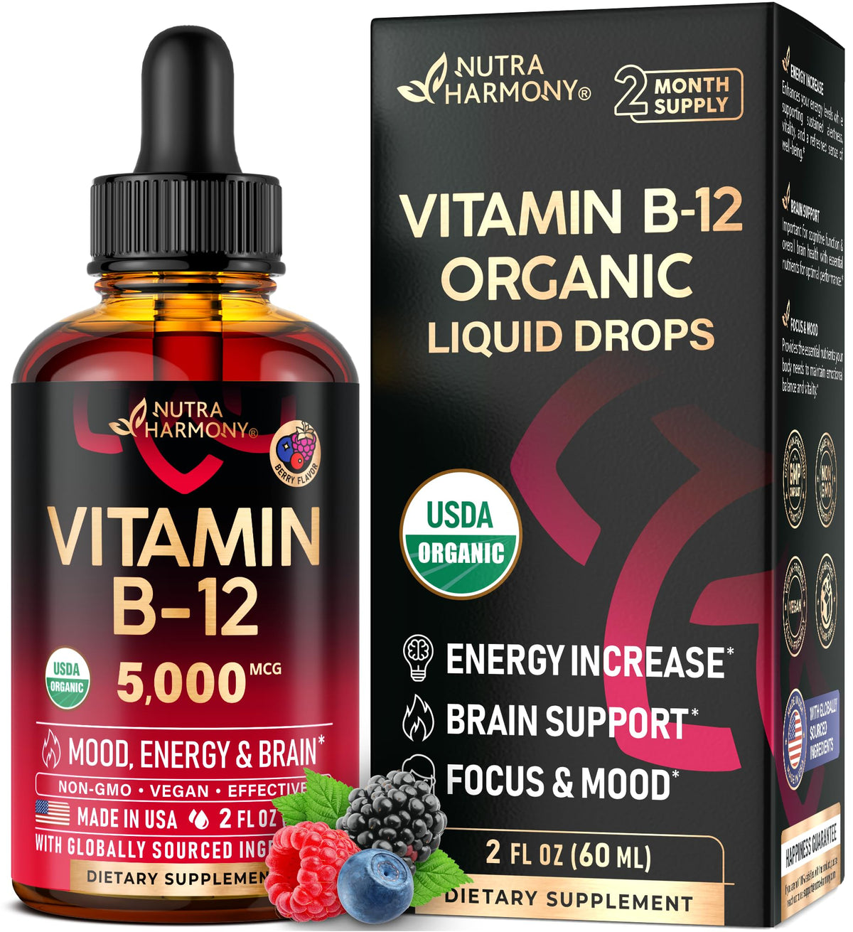NUTRAHARMONY Liquid Vitamin B12 Drops bottle front view