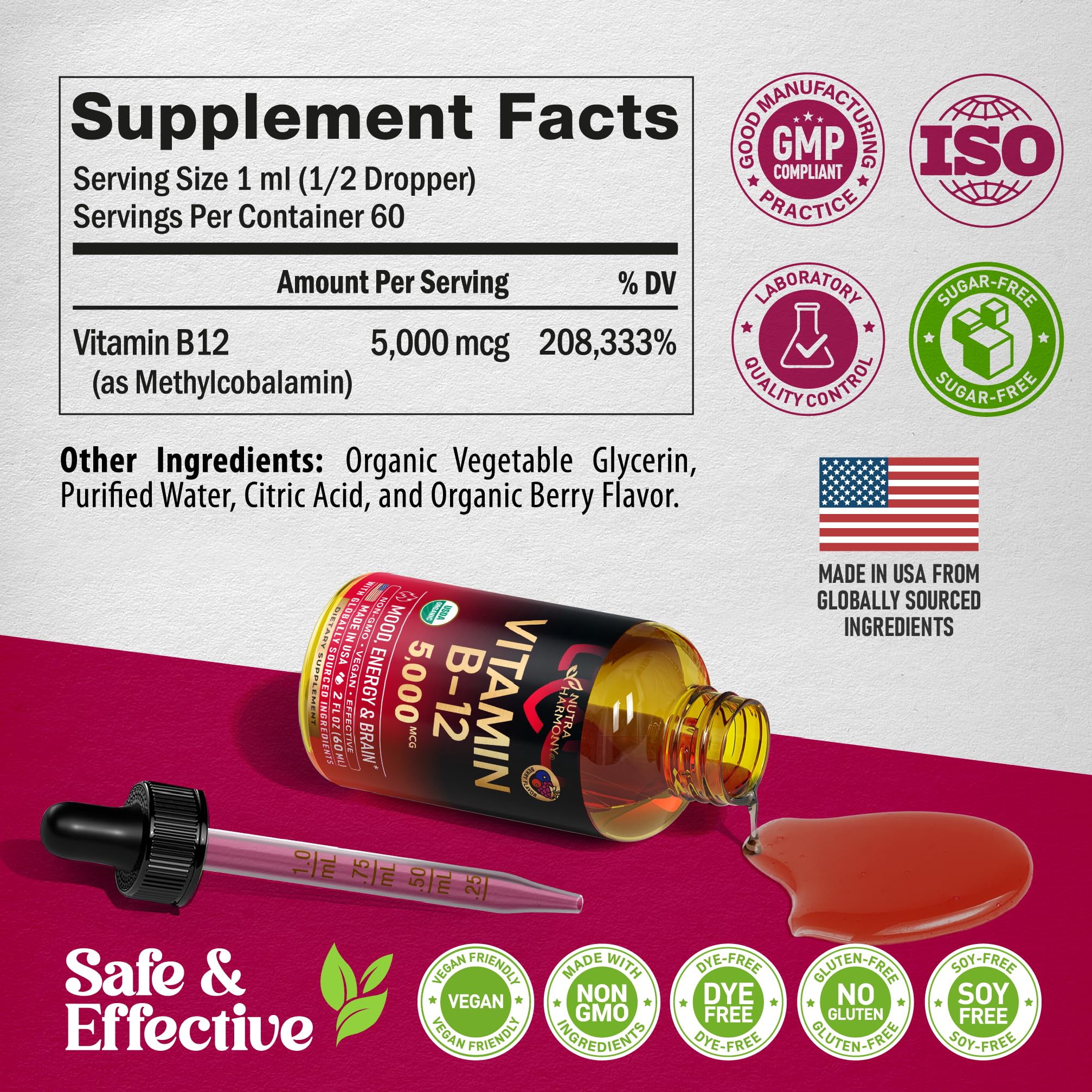 NUTRAHARMONY Liquid Vitamin B12 Drops natural berry flavour