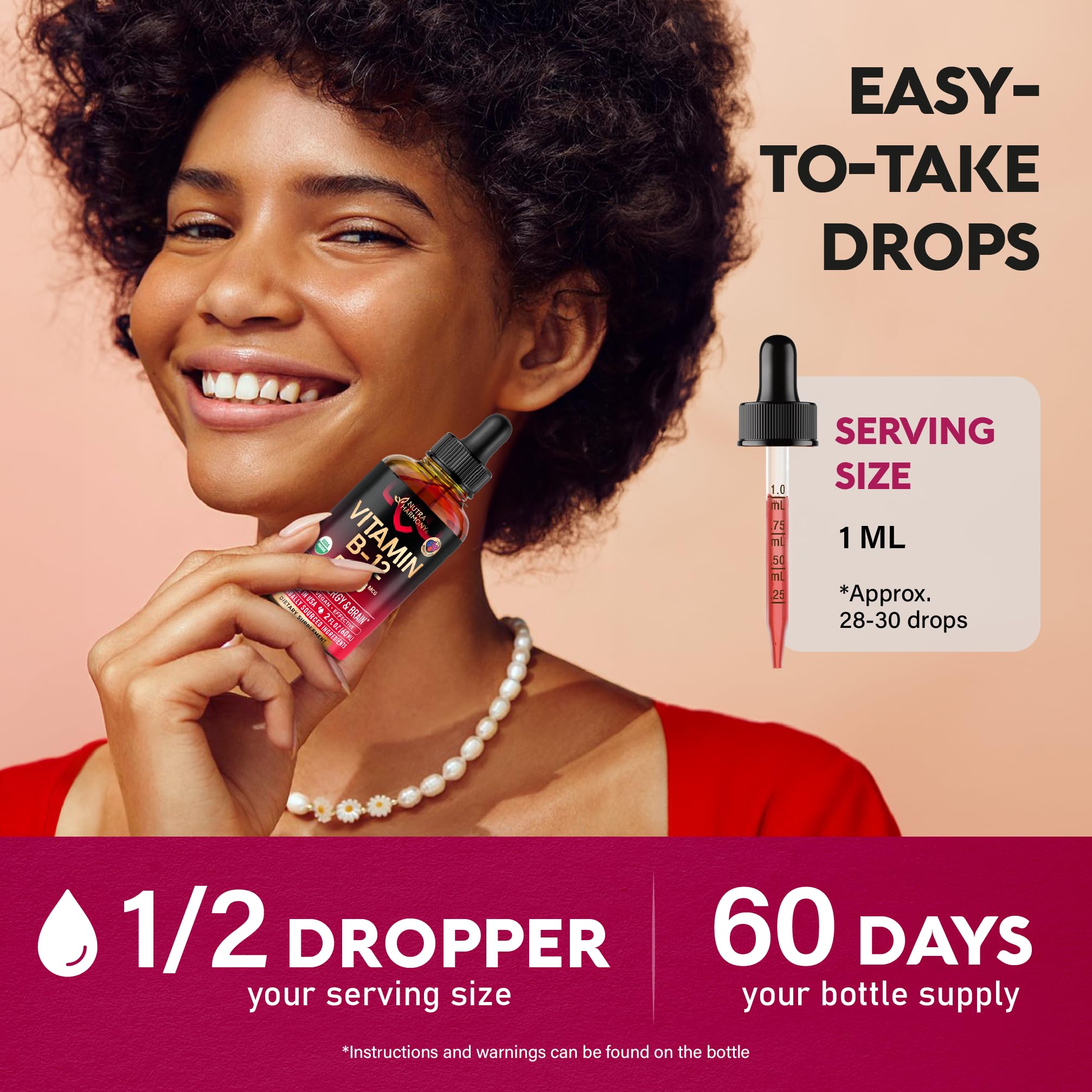 NUTRAHARMONY Liquid Vitamin B12 Drops serving size measurement