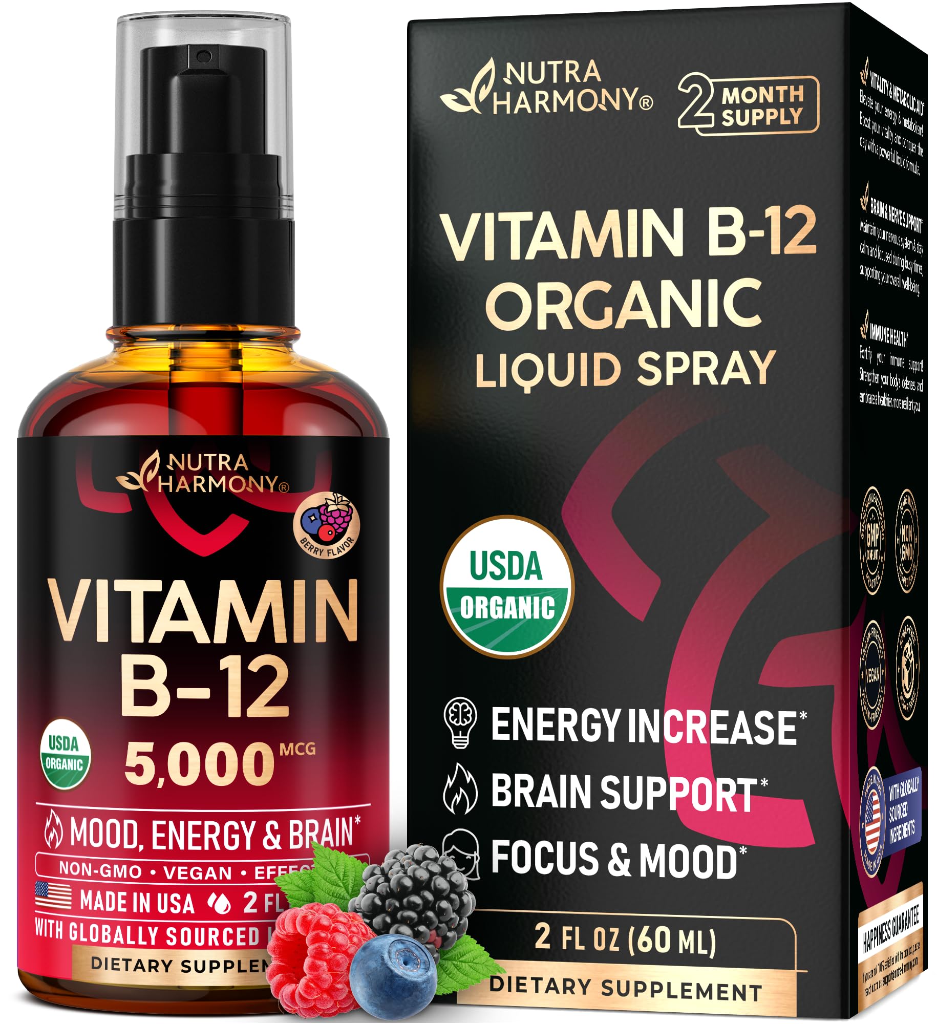 NUTRAHARMONY Liquid Vitamin B12 Spray bottle front view