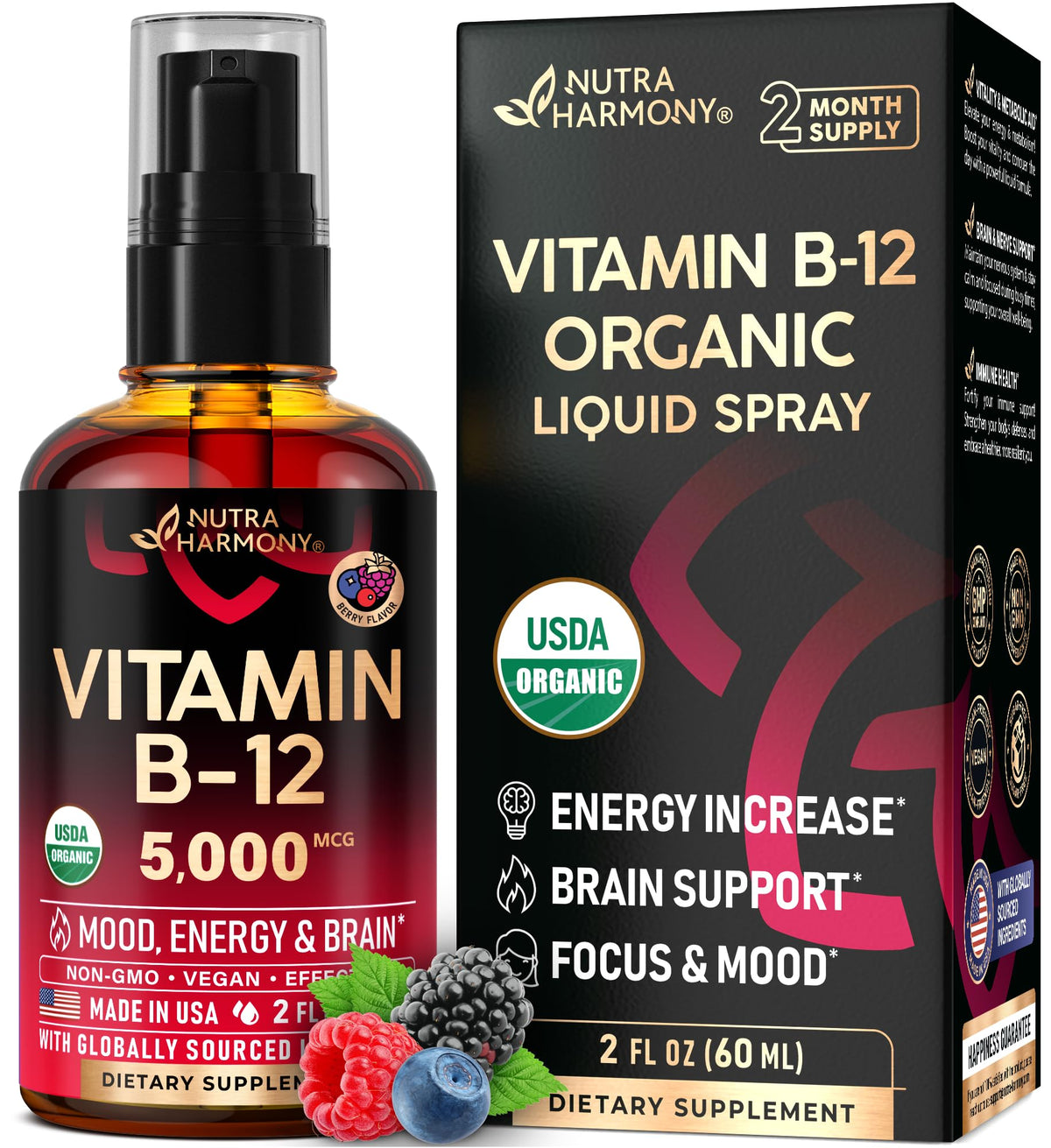 NUTRAHARMONY Liquid Vitamin B12 Spray bottle front view