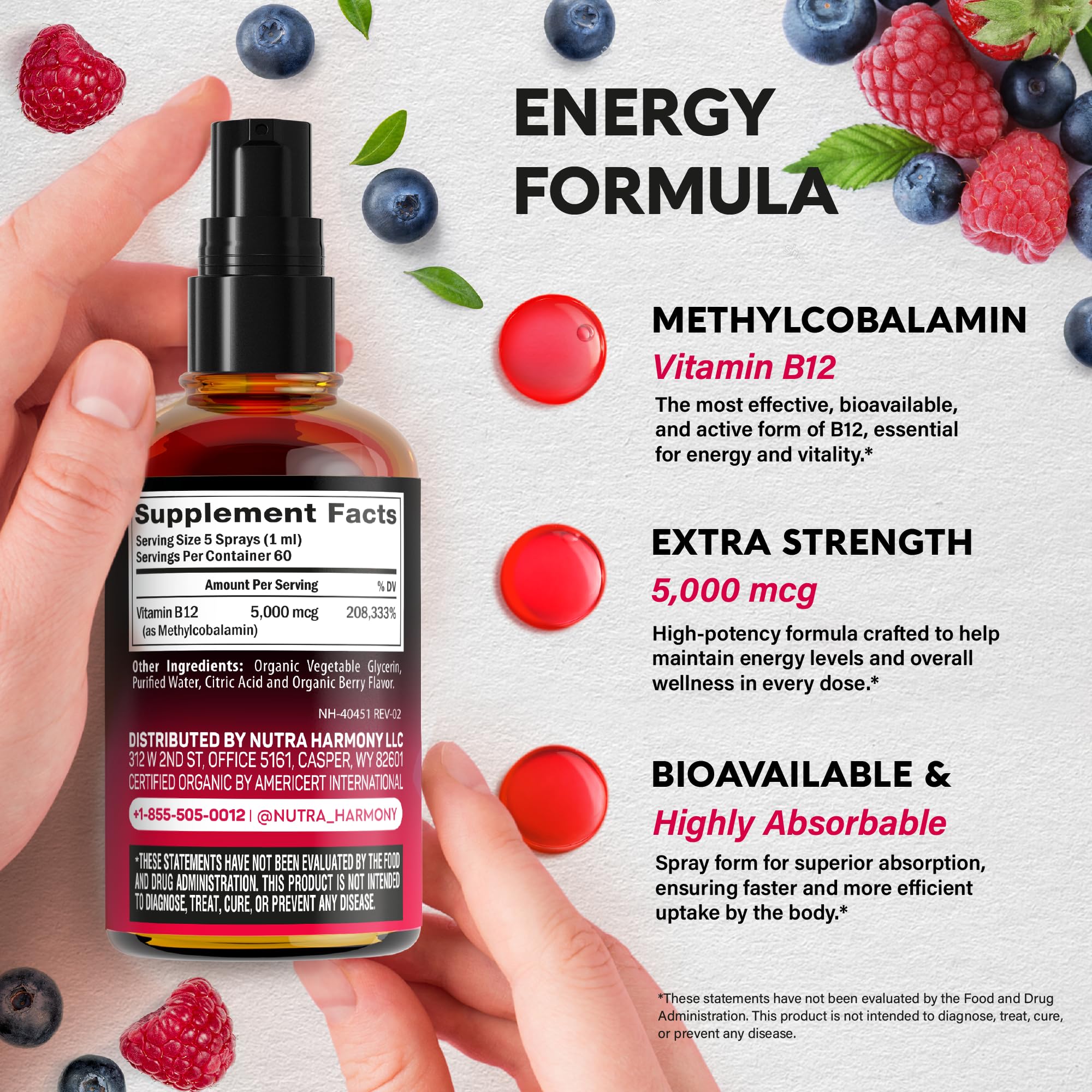 NUTRAHARMONY Liquid Vitamin B12 Spray natural berry flavour