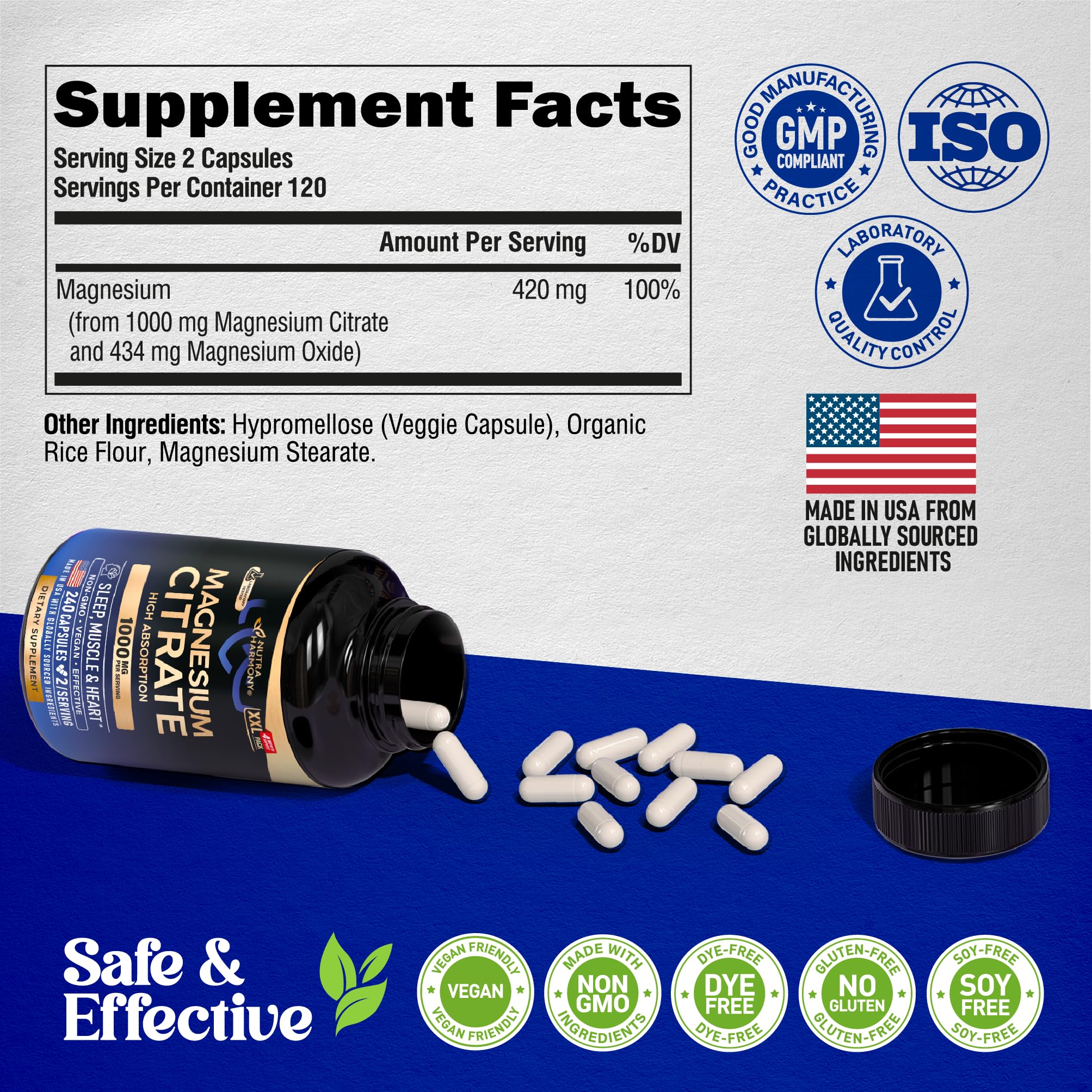 NUTRAHARMONY Magnesium Citrate Capsules 1000 mg capsules close-up