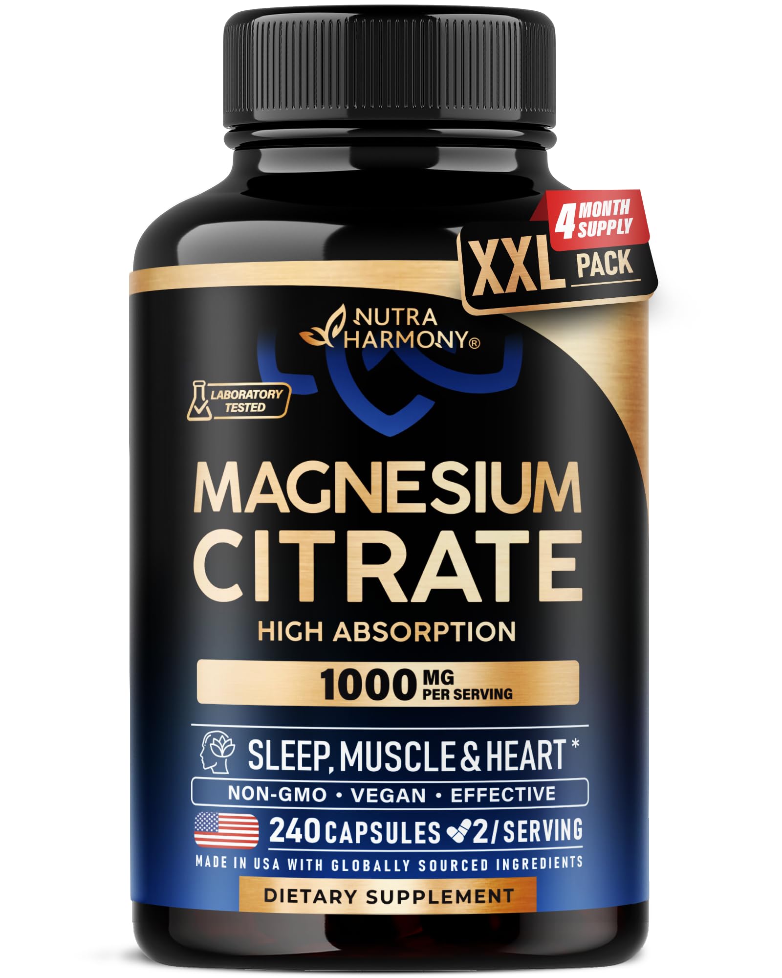 NUTRAHARMONY Magnesium Citrate Capsules 1000 mg front view