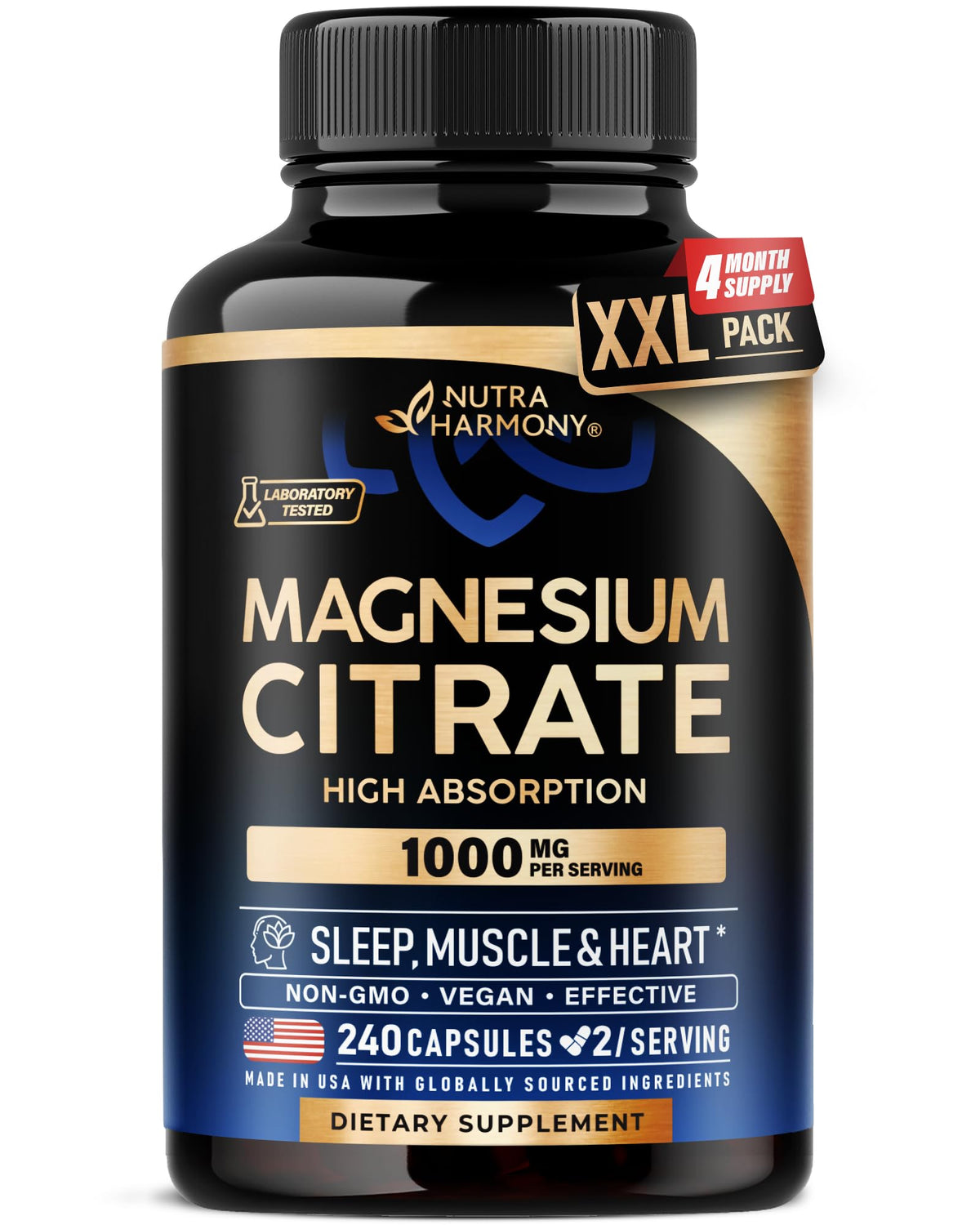 NUTRAHARMONY Magnesium Citrate Capsules 1000 mg front view