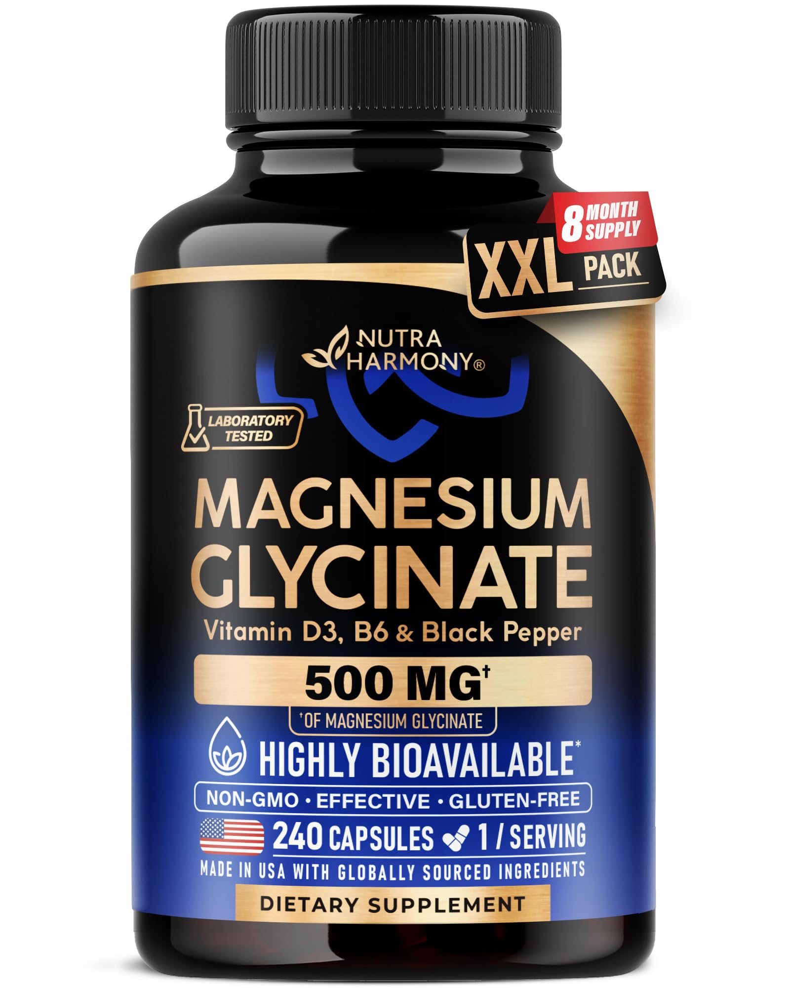 NUTRAHARMONY Magnesium Glycinate 500mg capsules front view