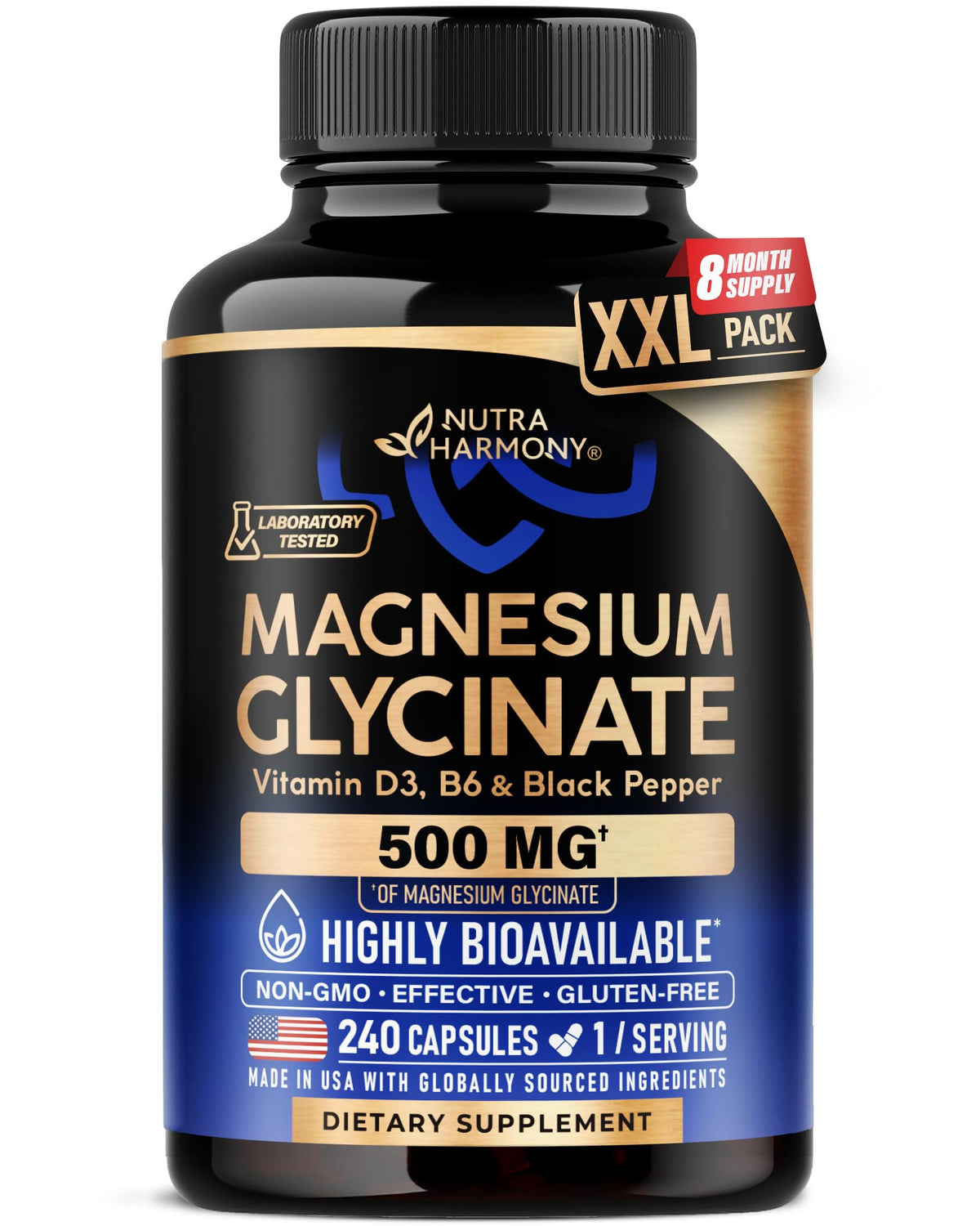 NUTRAHARMONY Magnesium Glycinate 500mg capsules front view