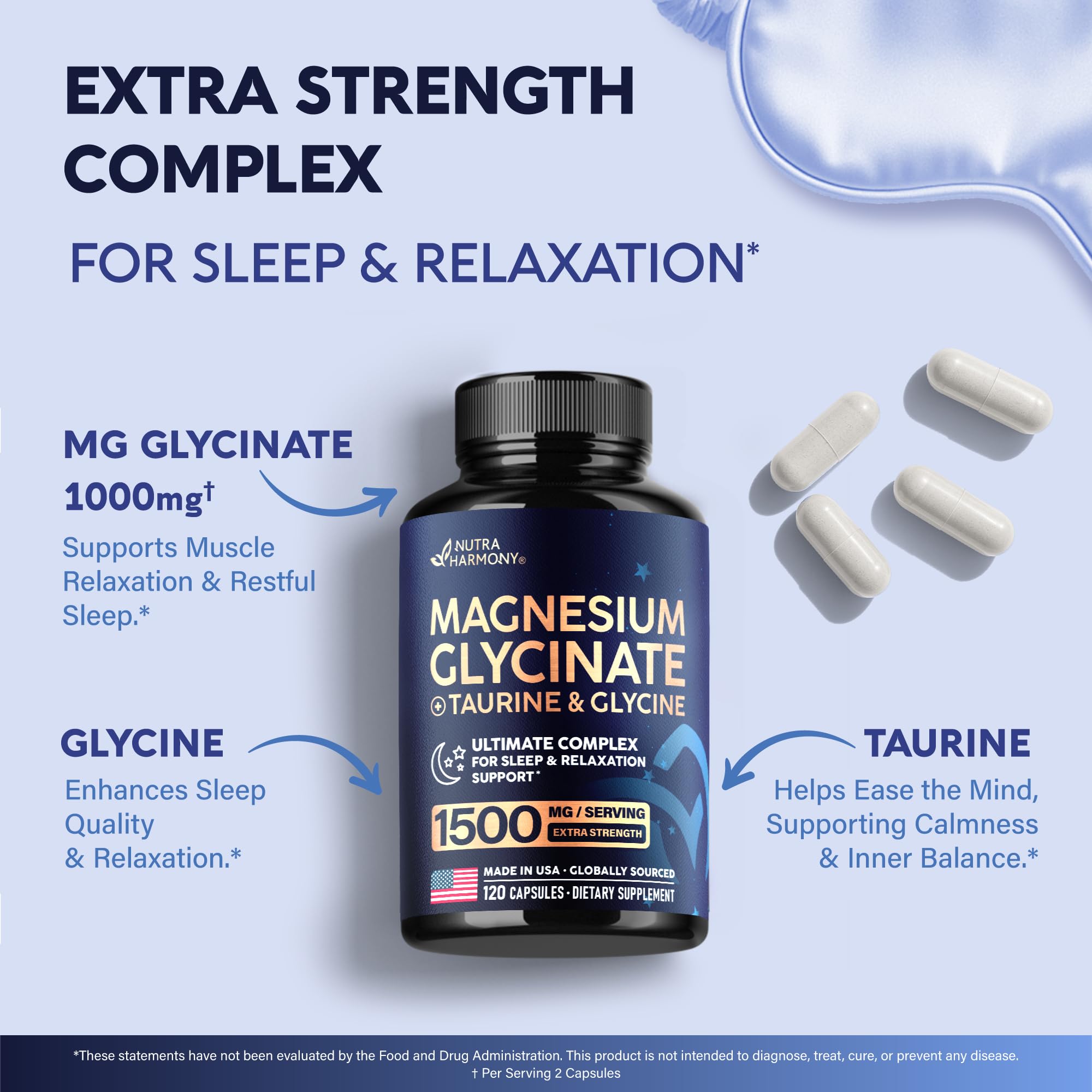 NUTRAHARMONY Magnesium Glycinate capsule on a wooden table