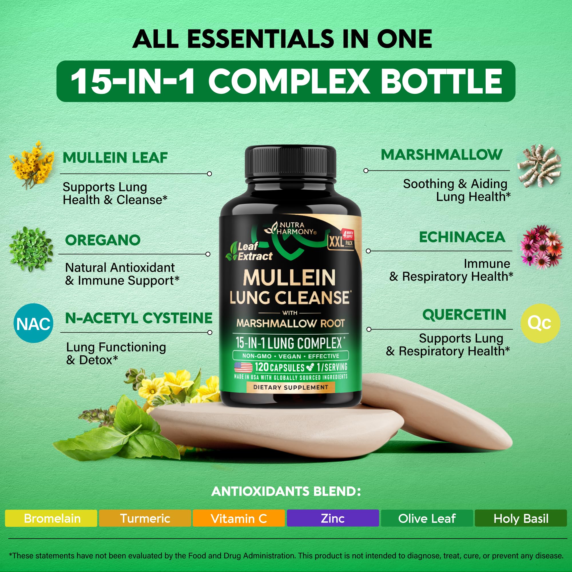 NUTRAHARMONY Mullein Capsules 10:1 Extract 350mg capsules on a surface