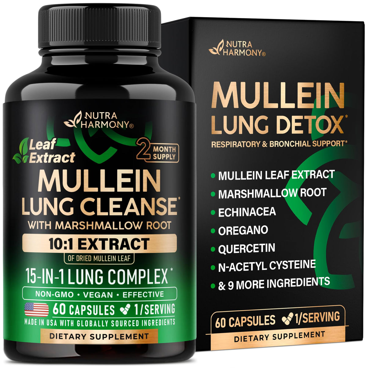 NUTRAHARMONY Mullein Leaf Extract 60 Capsules front view