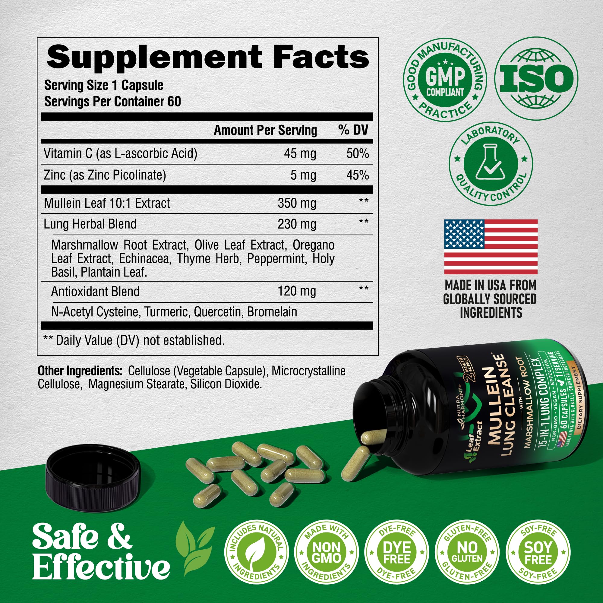 NUTRAHARMONY Mullein Leaf Extract bottle with a measuring spoon