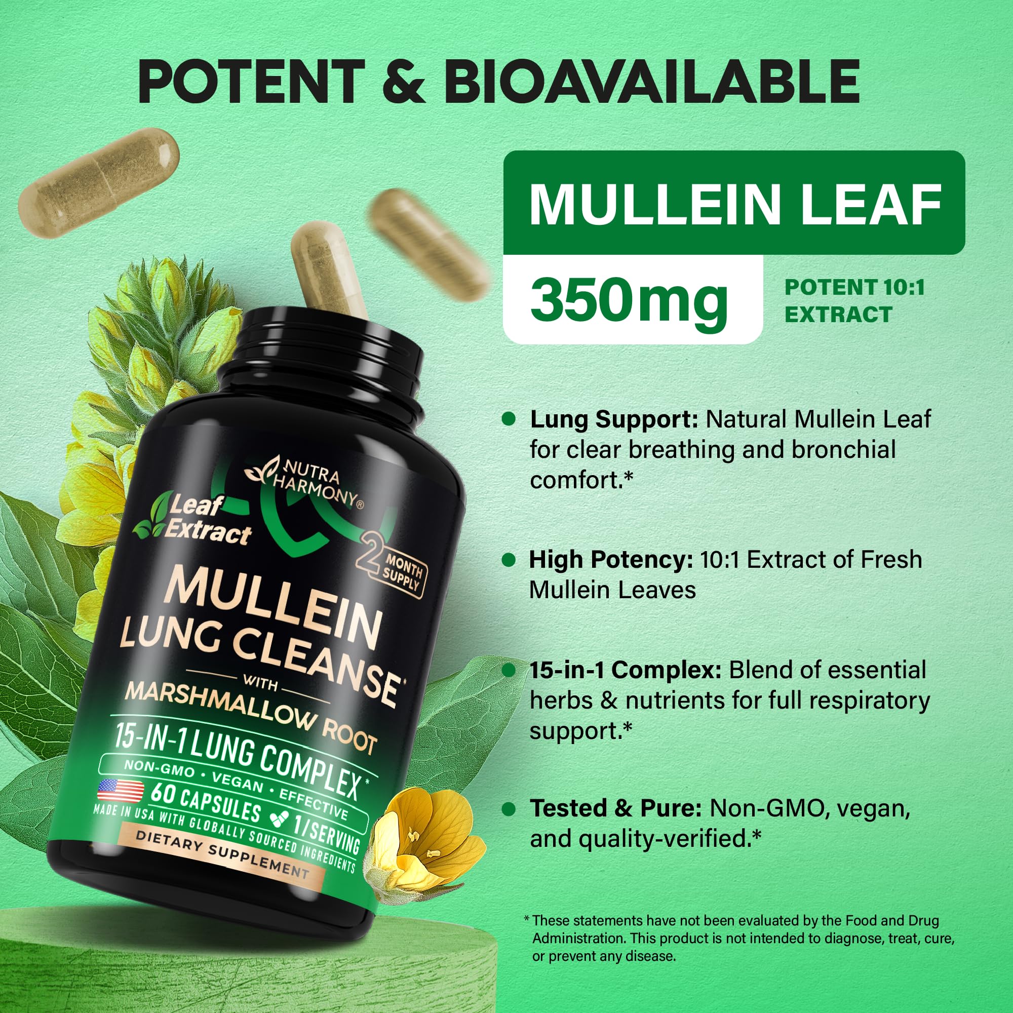 NUTRAHARMONY Mullein Leaf Extract bottle with capsules
