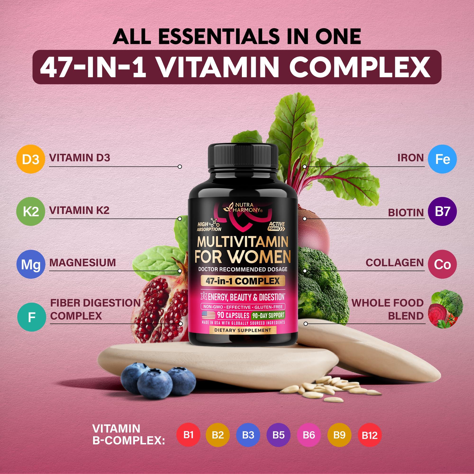 NUTRAHARMONY Multivitamin For Women 47-in-1 side view