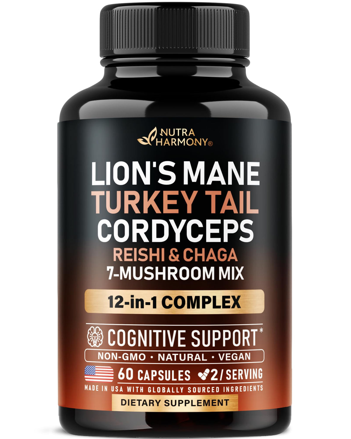 NUTRAHARMONY Mushroom Complex Capsules front view with label