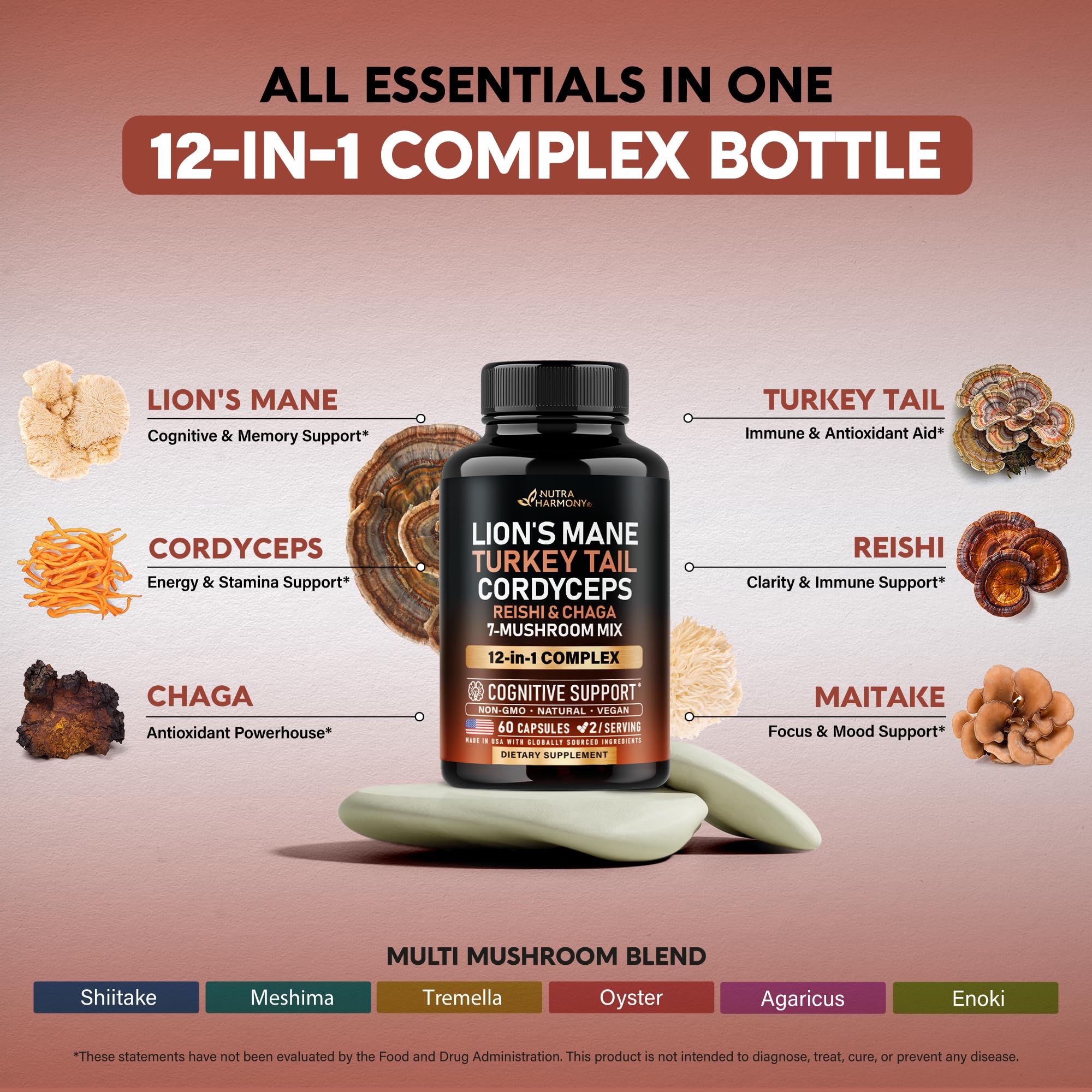 NUTRAHARMONY Mushroom Complex Capsules in natural setting