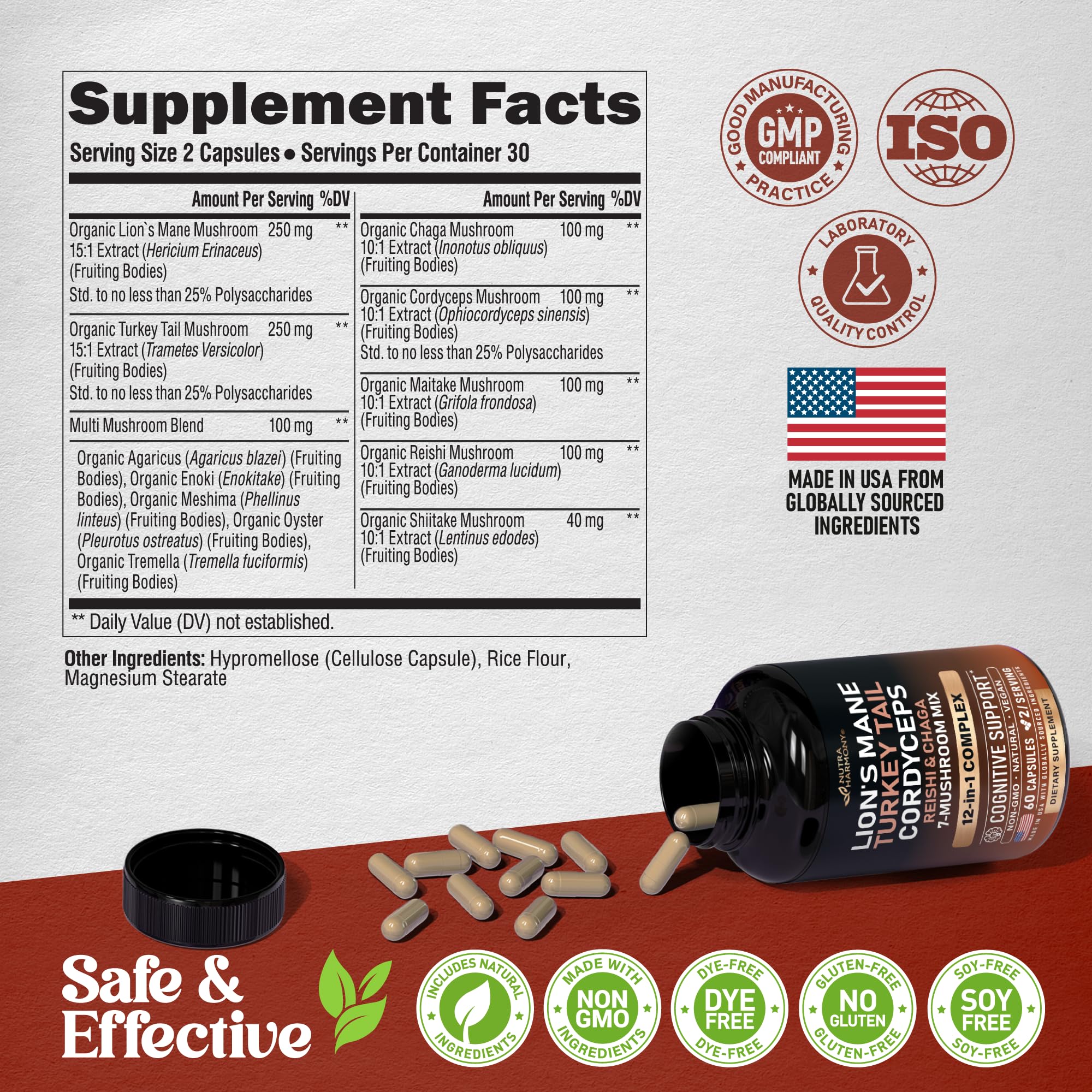 NUTRAHARMONY Mushroom Complex Capsules with measuring spoon