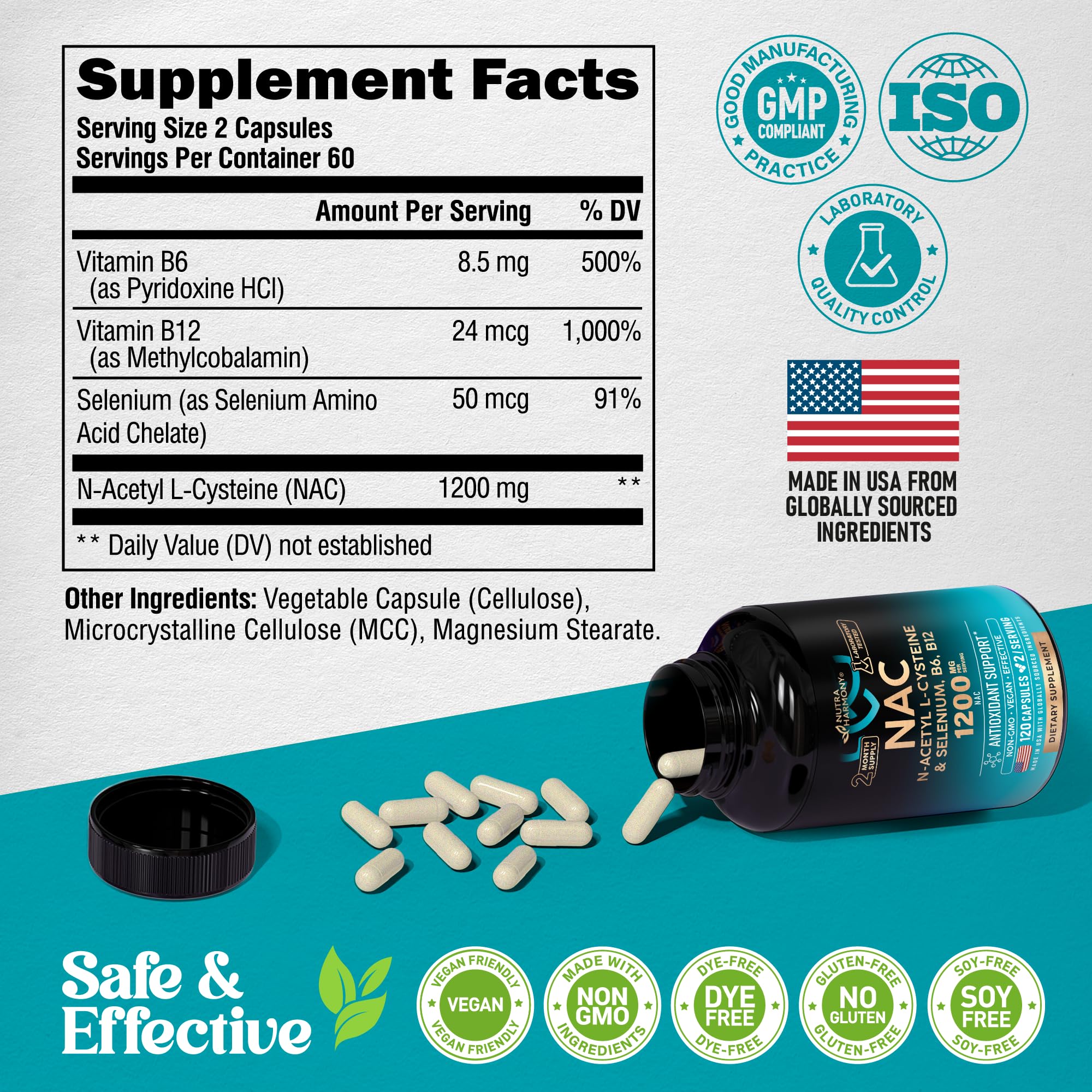 NUTRAHARMONY NAC 1200 mg capsules with ingredients list
