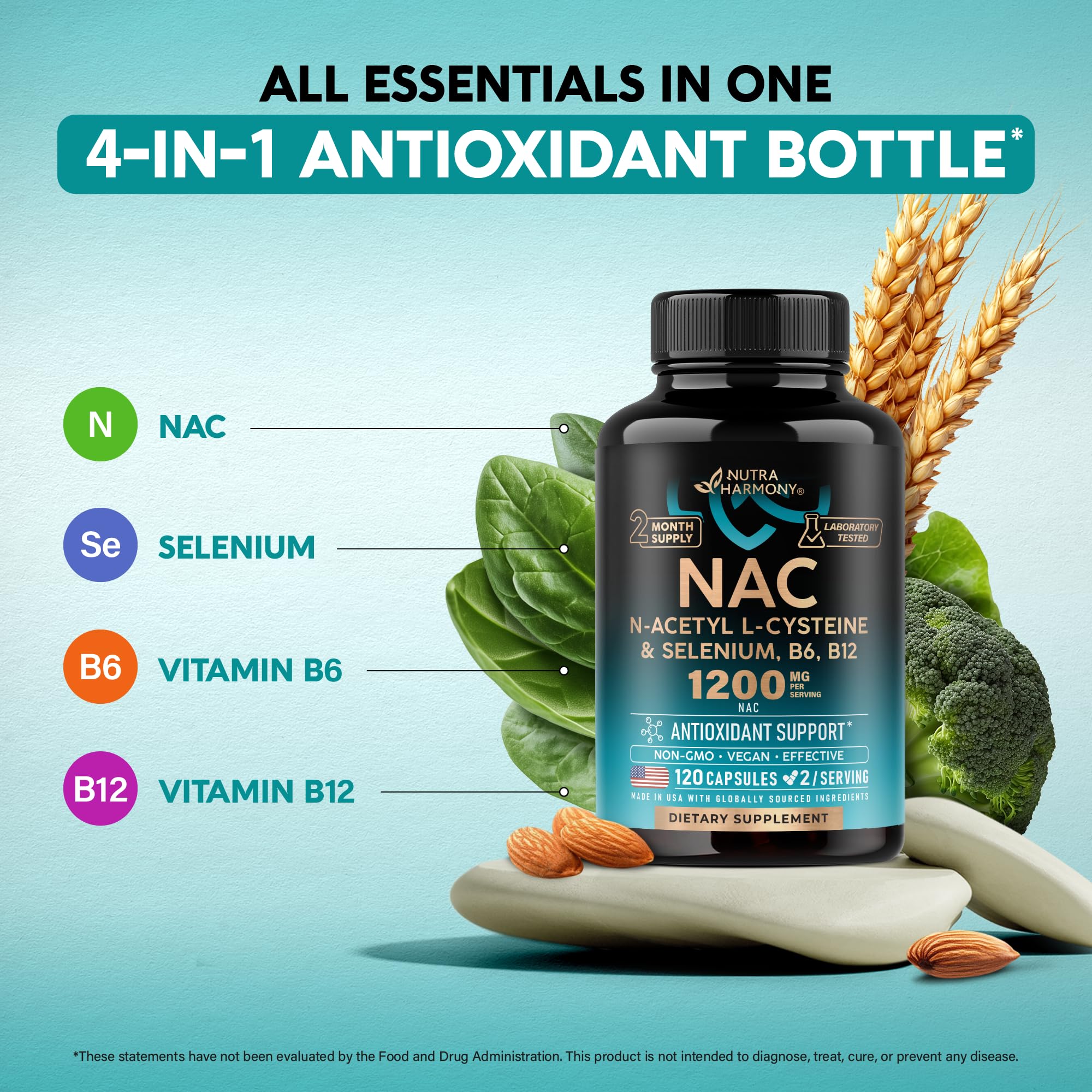 NUTRAHARMONY NAC 1200 mg capsules with packaging