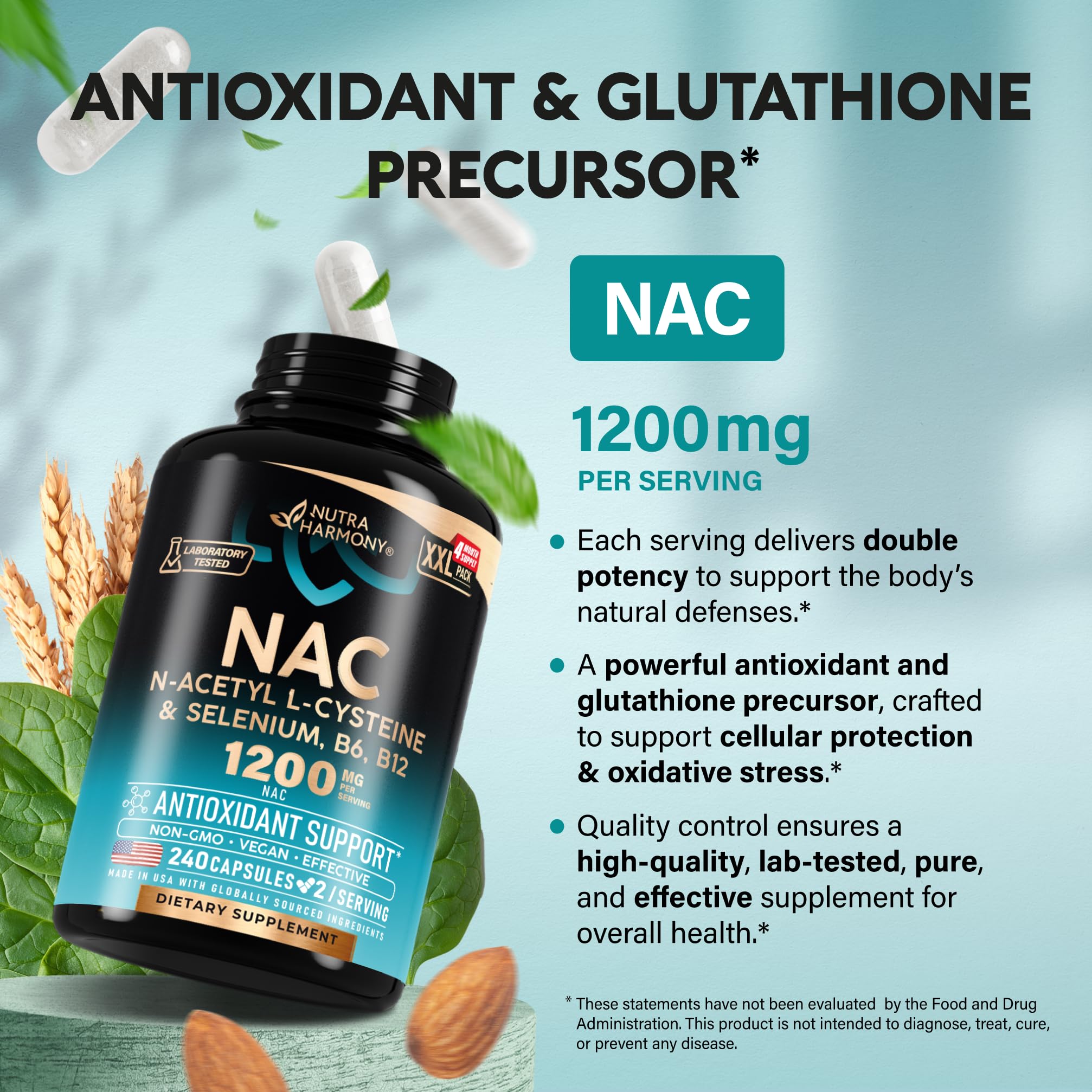 NUTRAHARMONY NAC Capsules opened bottle with capsules