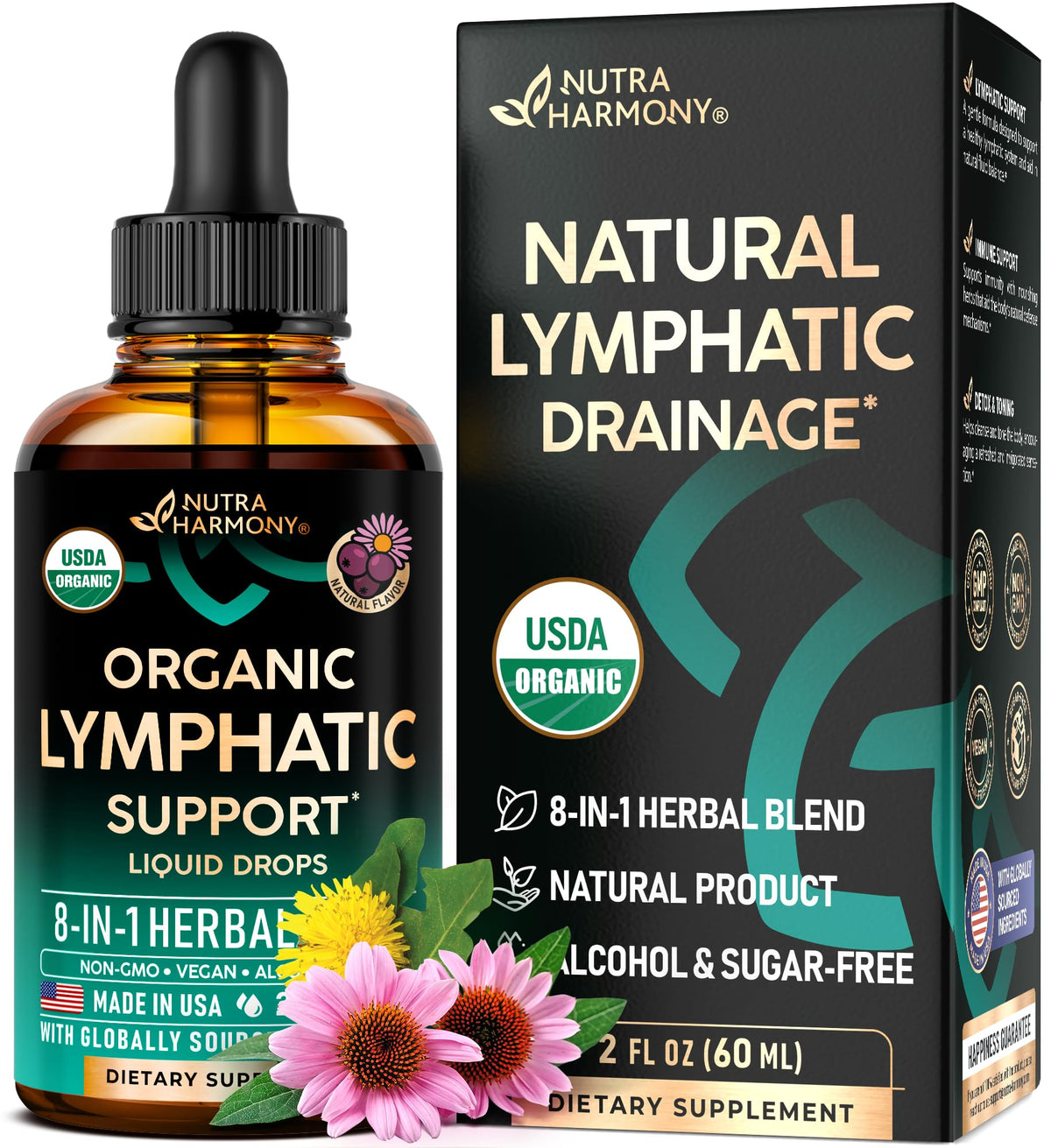 NUTRAHARMONY Organic Lymphatic Drops 150g bottle front view