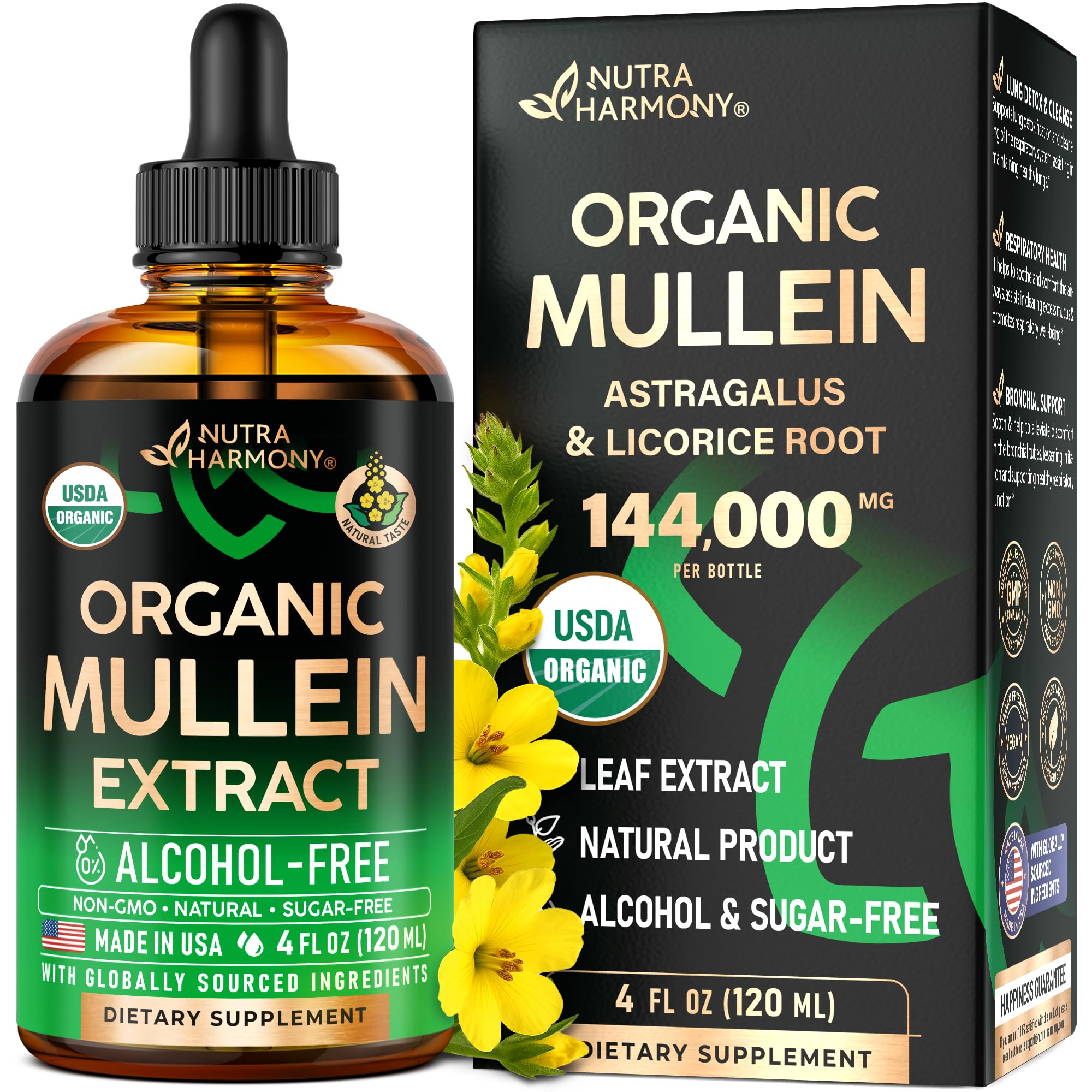 NUTRAHARMONY Organic Mullein Drops bottle front view