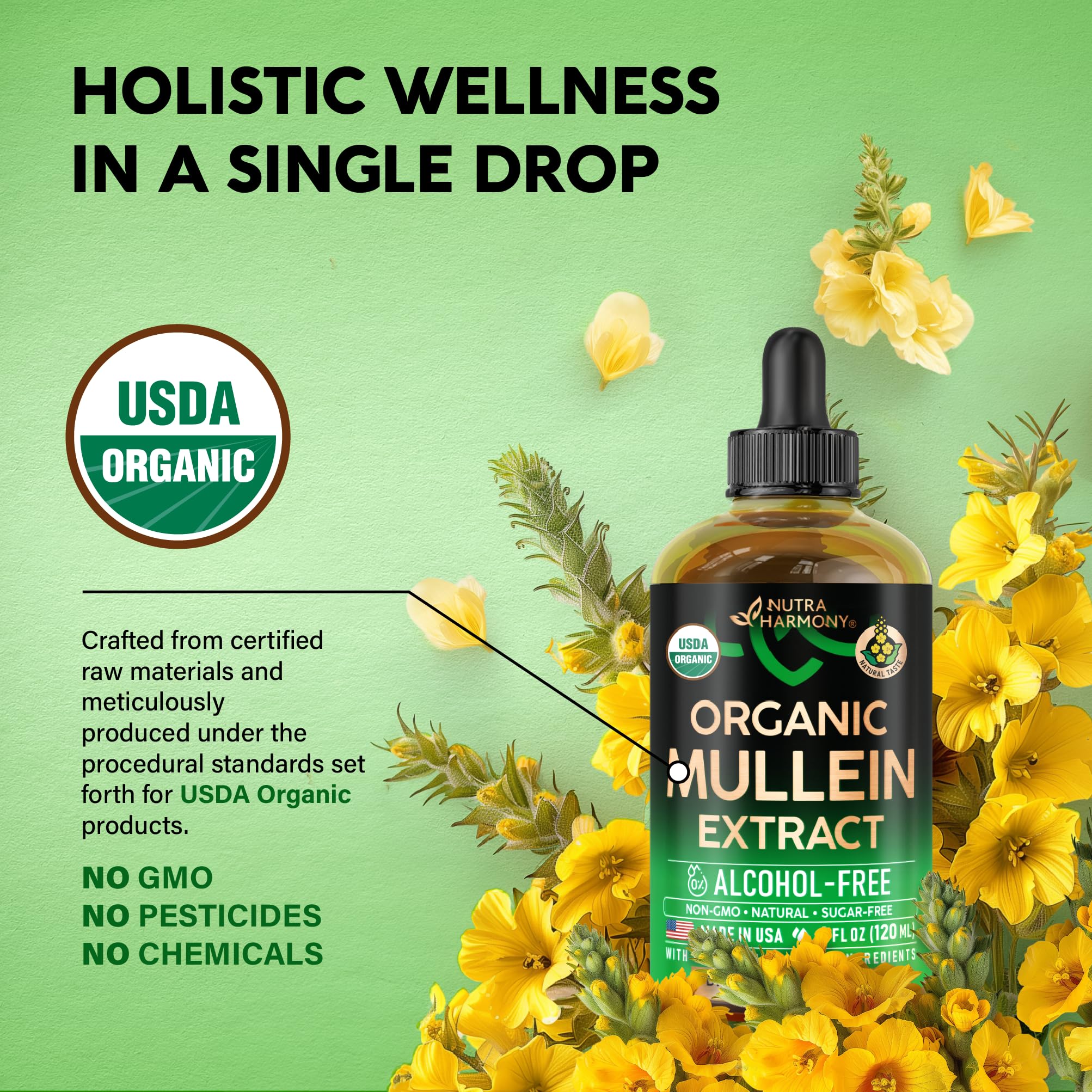 NUTRAHARMONY Organic Mullein Drops dropper close-up