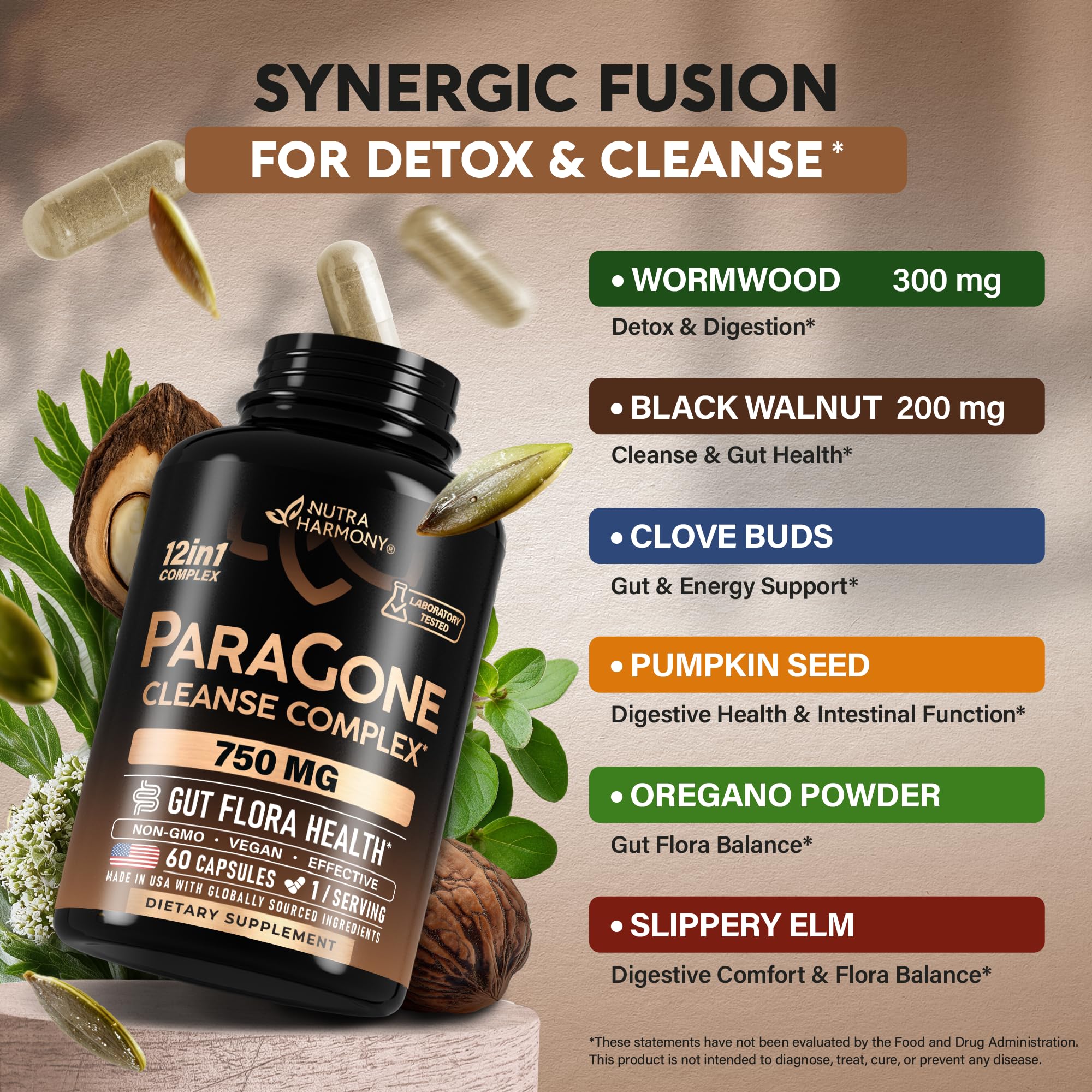NUTRAHARMONY ParaGone Cleanse Complex 750mg capsule close-up