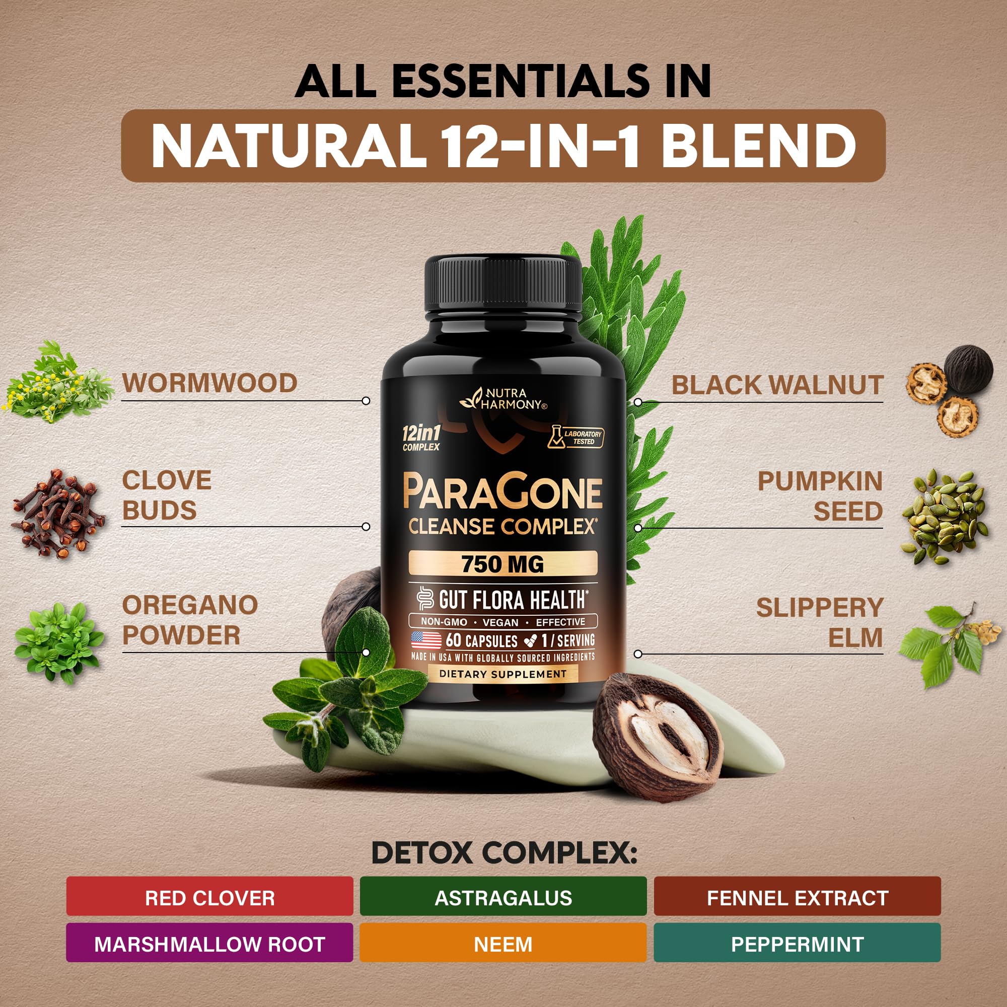 NUTRAHARMONY ParaGone Cleanse Complex 750mg packaging