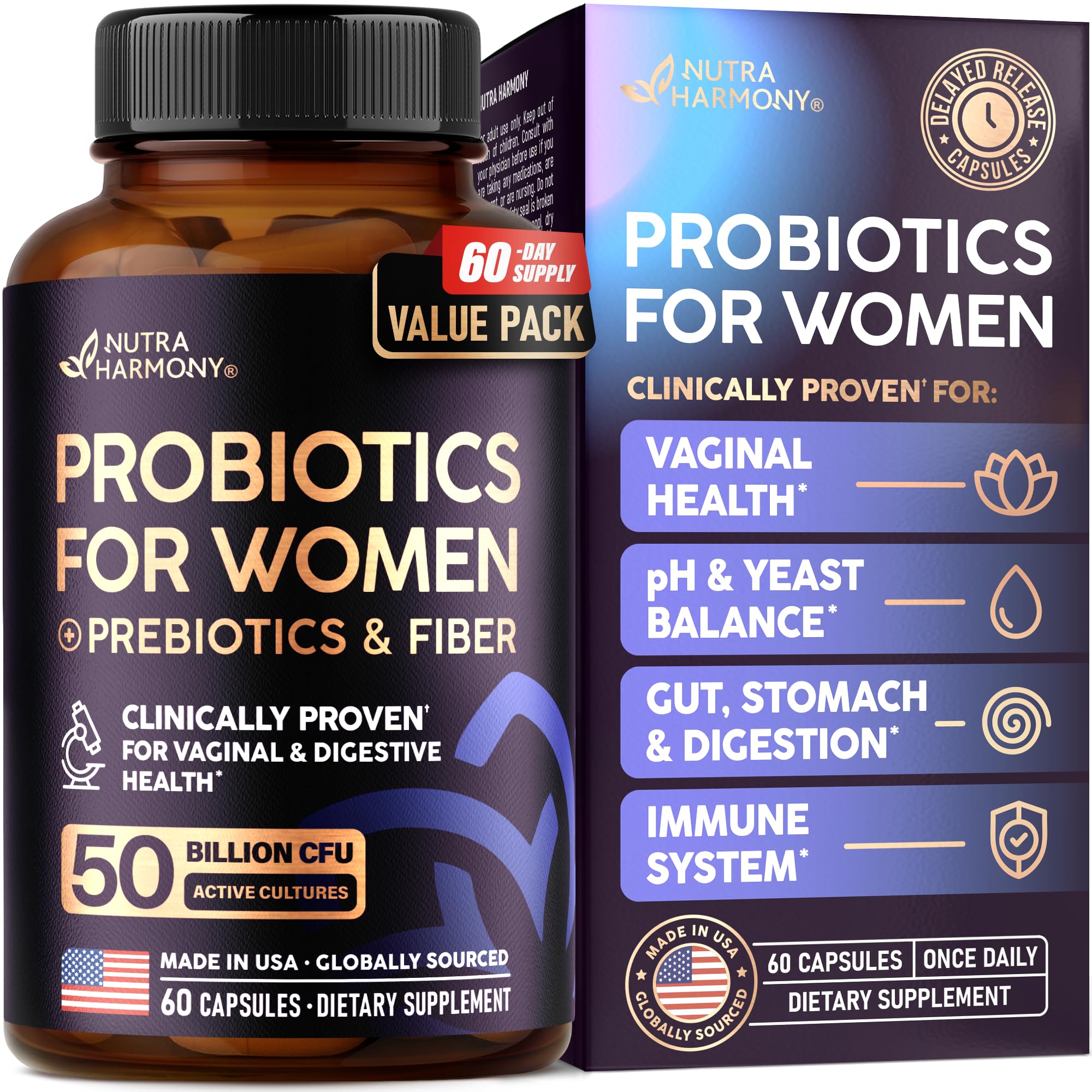 NUTRAHARMONY Probiotics for Women 50 Billion CFU capsule front view