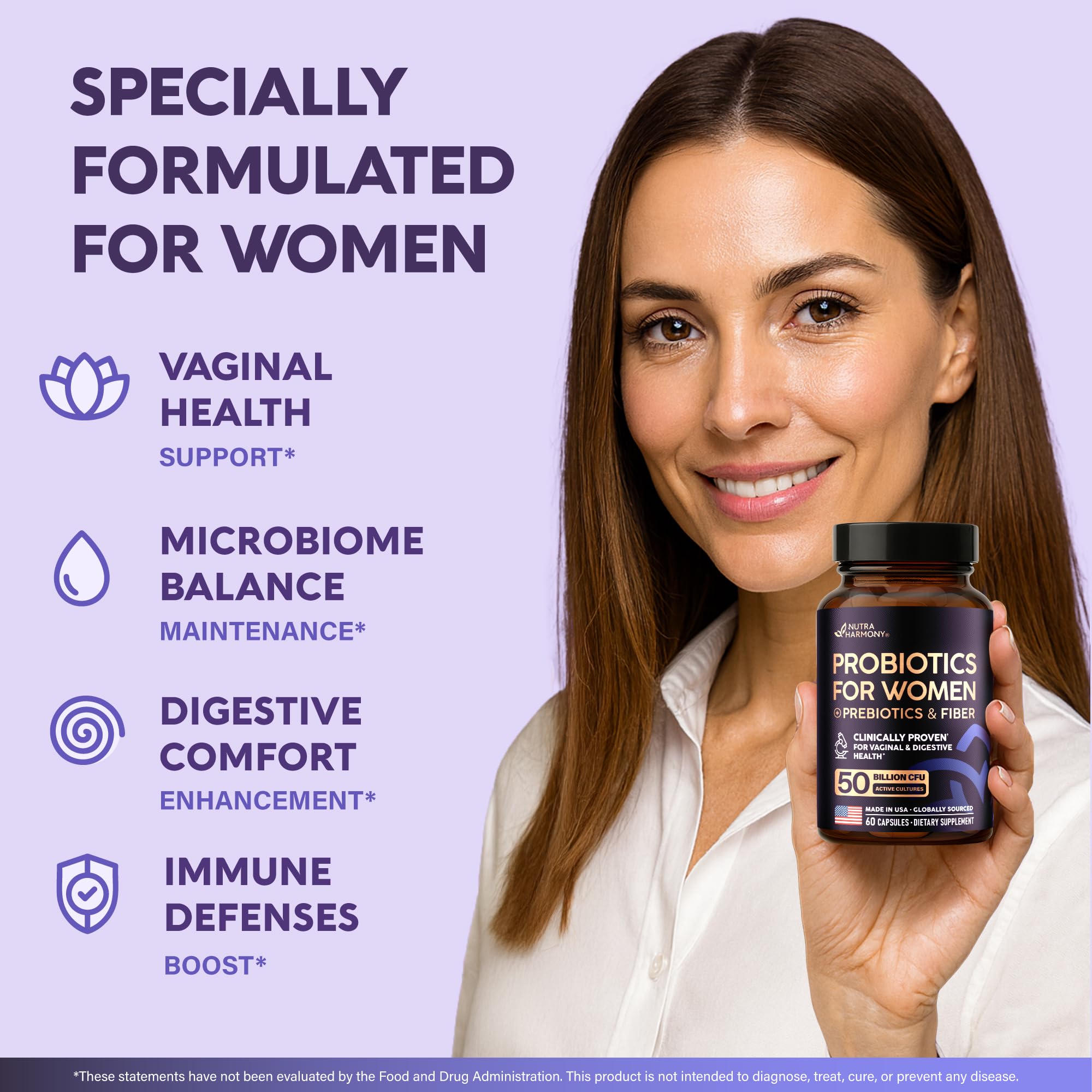 NUTRAHARMONY Probiotics for Women 50 Billion CFU capsule side view