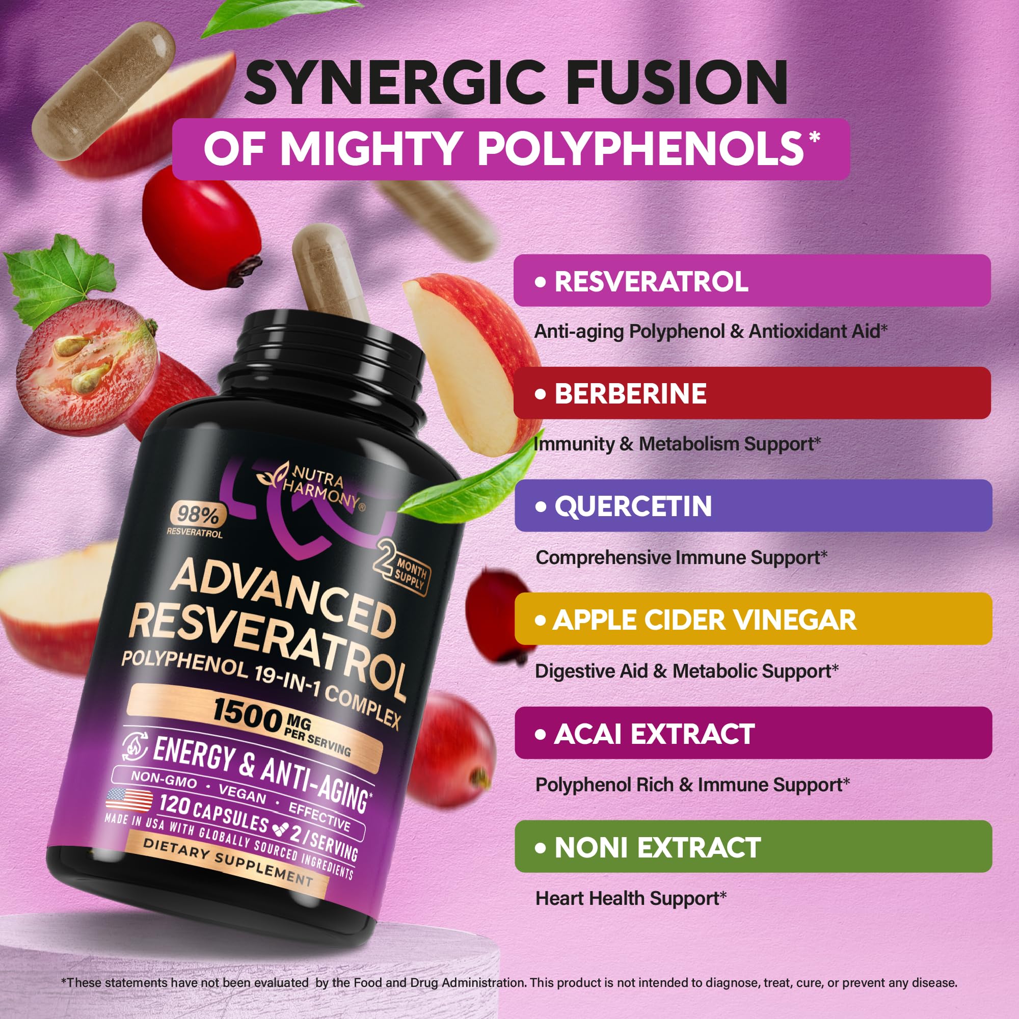 NUTRAHARMONY Resveratrol Polyphenol 19-in-1 Complex capsule close-up