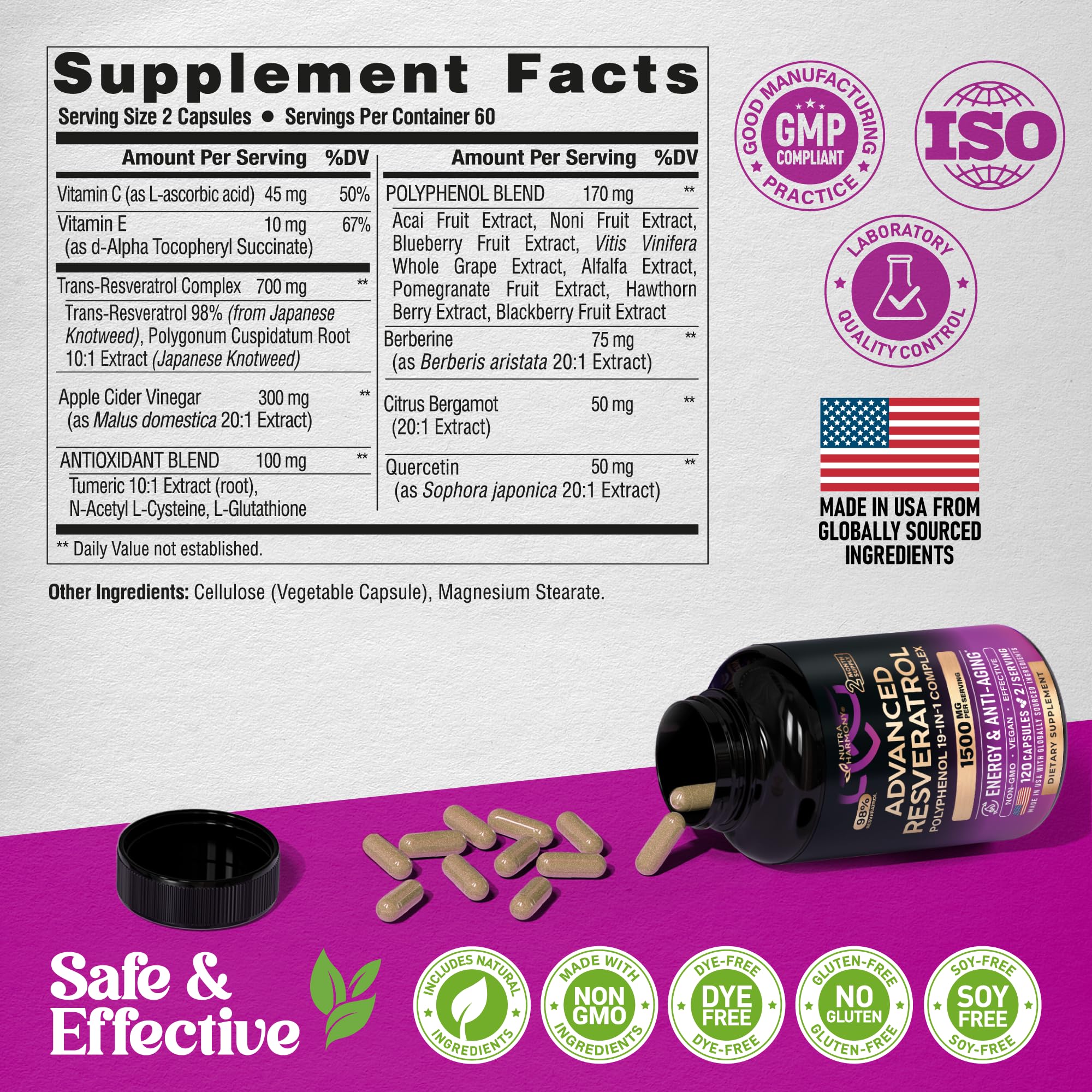 NUTRAHARMONY Resveratrol Polyphenol 19-in-1 Complex on a table