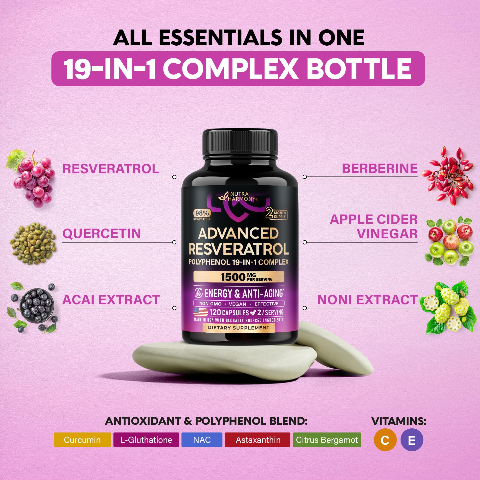 NUTRAHARMONY Resveratrol Polyphenol 19-in-1 Complex packaging