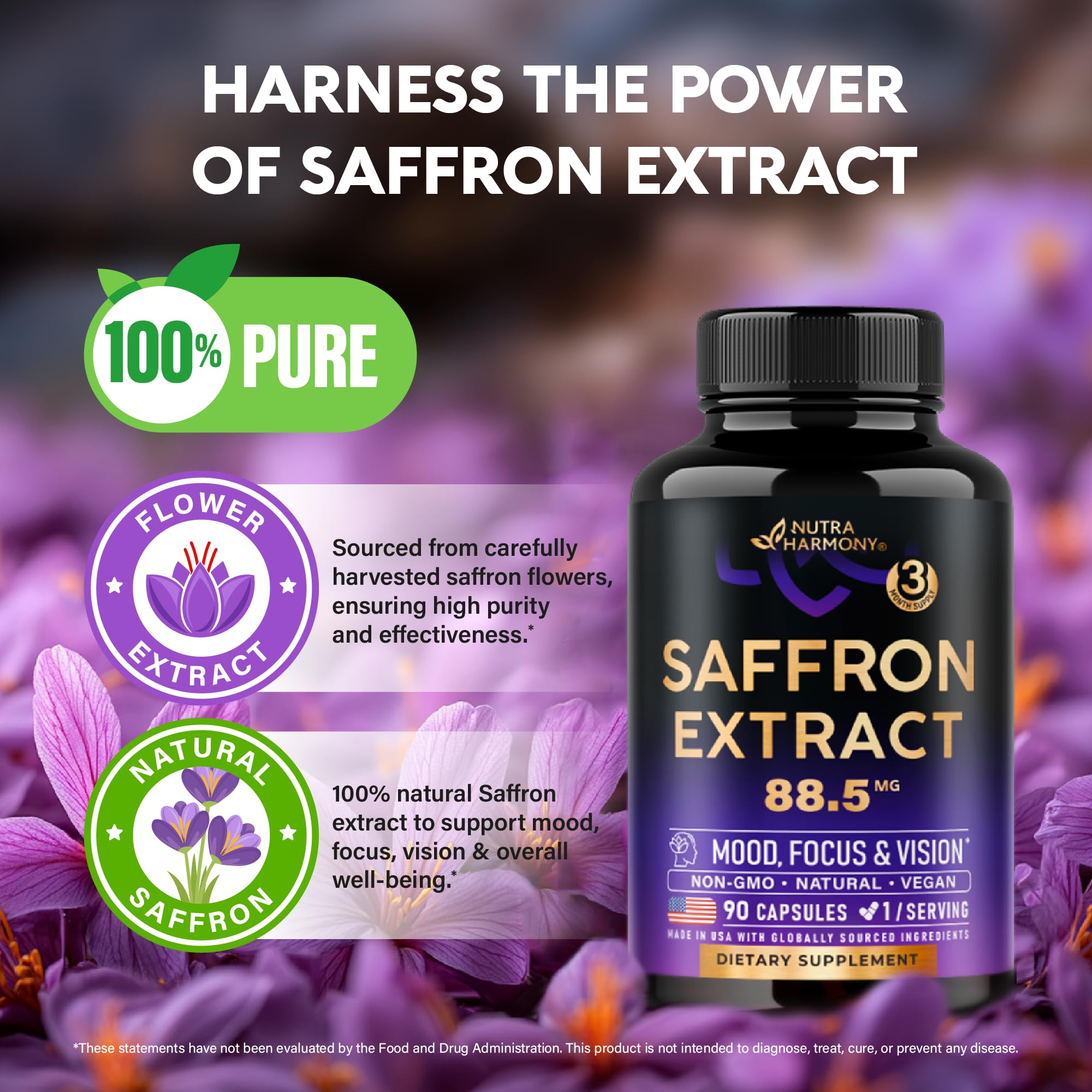 NUTRAHARMONY Saffron Capsules 88.5mg close-up of capsules