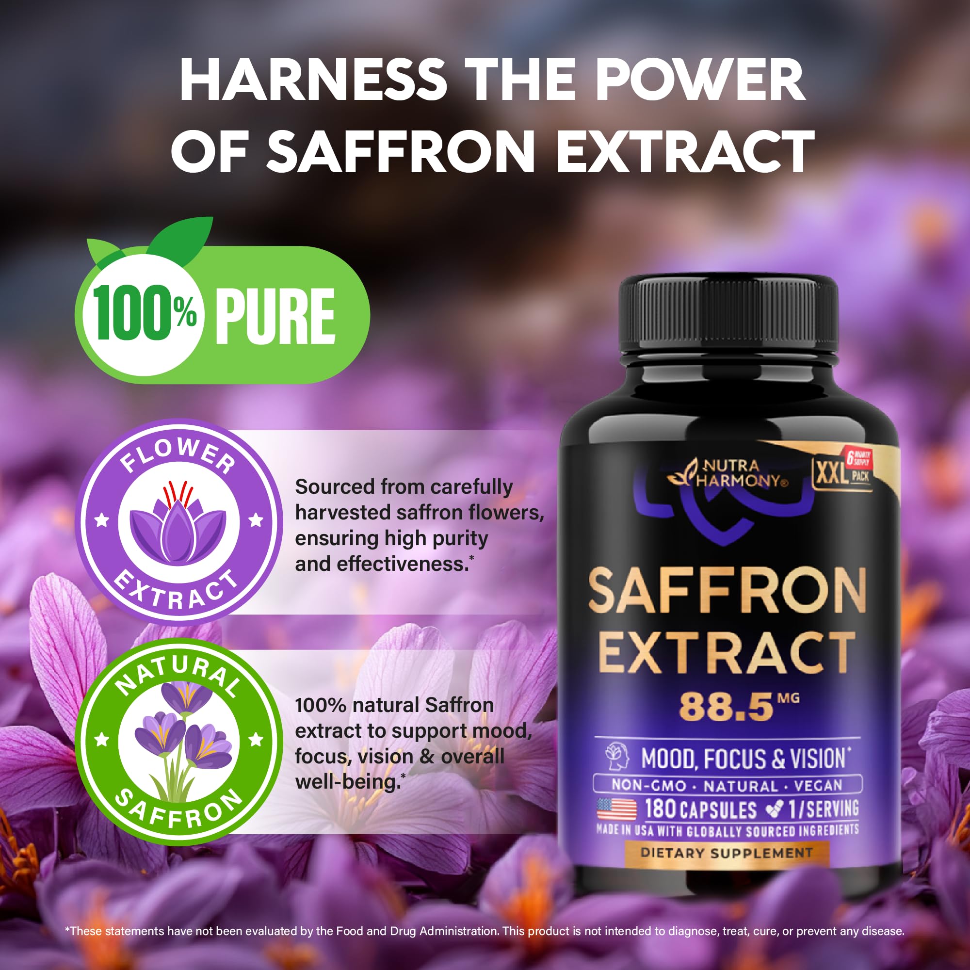 NUTRAHARMONY Saffron Capsules 88.5mg side view