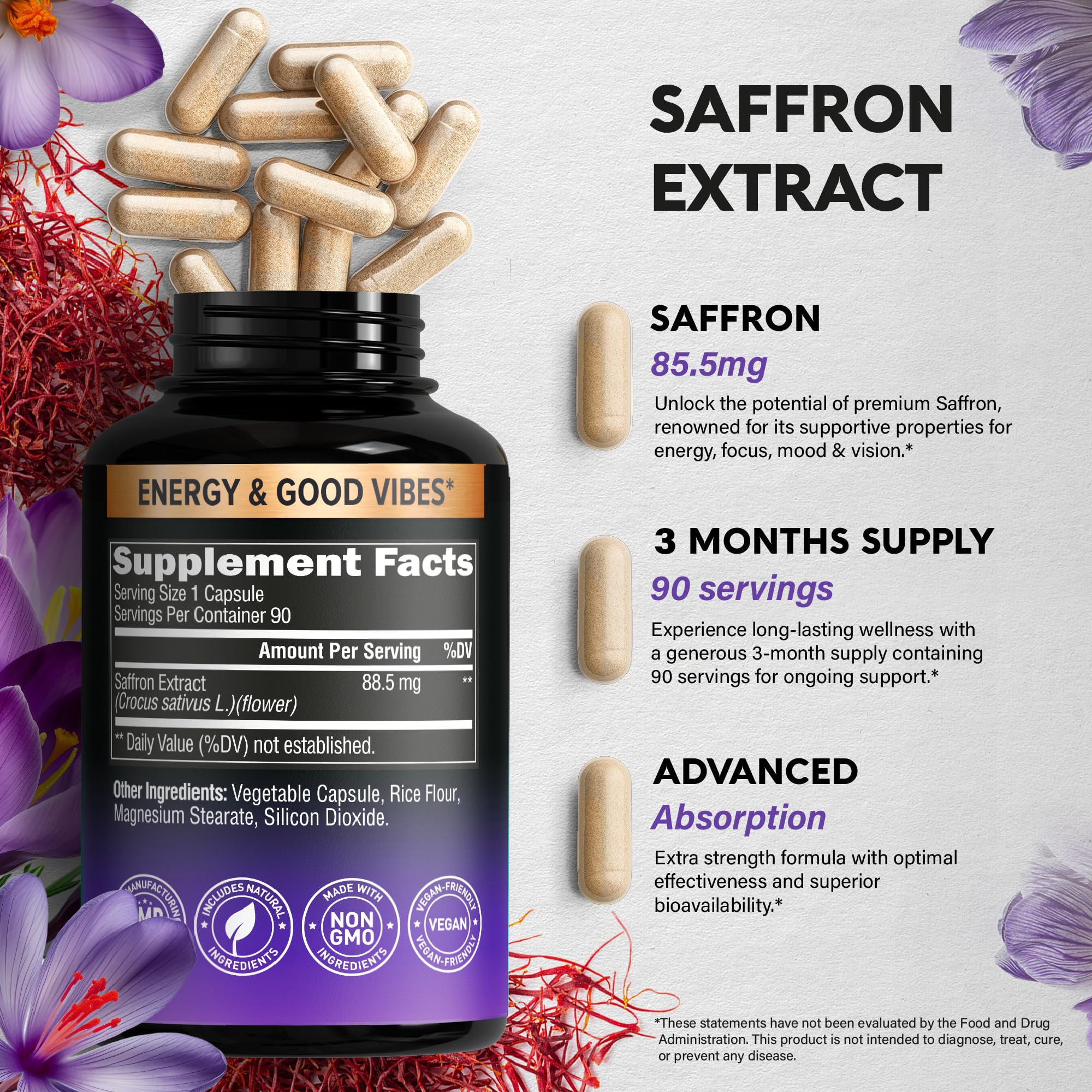 NUTRAHARMONY Saffron Capsules 88.5mg with measuring spoon