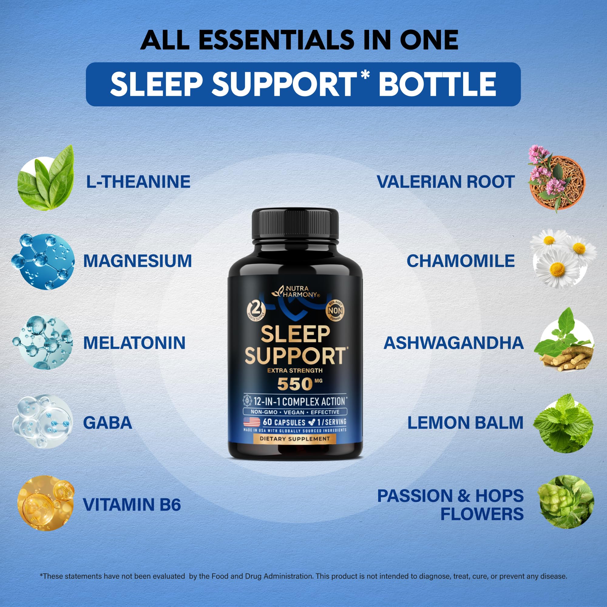 NUTRAHARMONY Sleeping Pills bottle with a measuring spoon