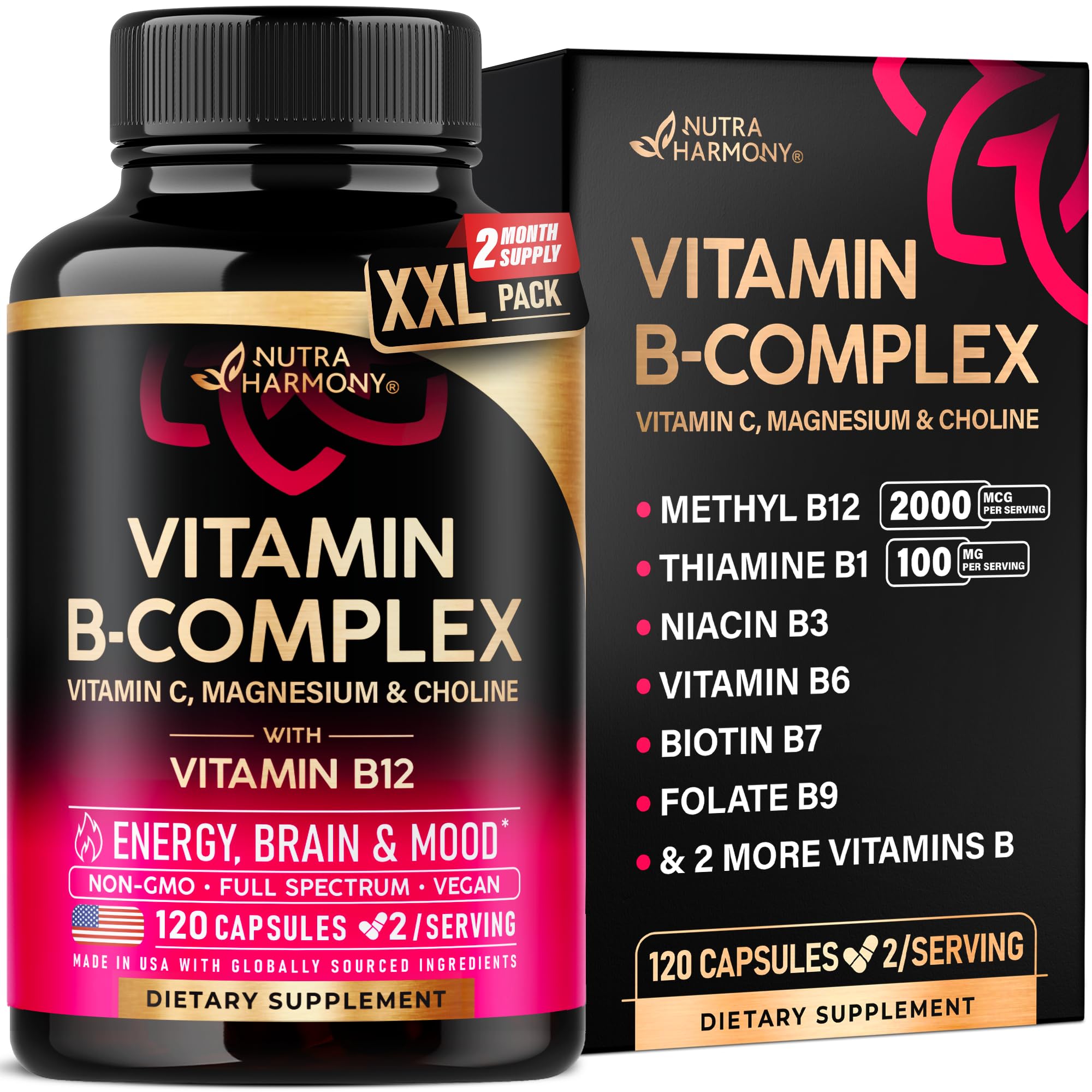NutraHarmony Vitamin B Complex 60 Capsules front view
